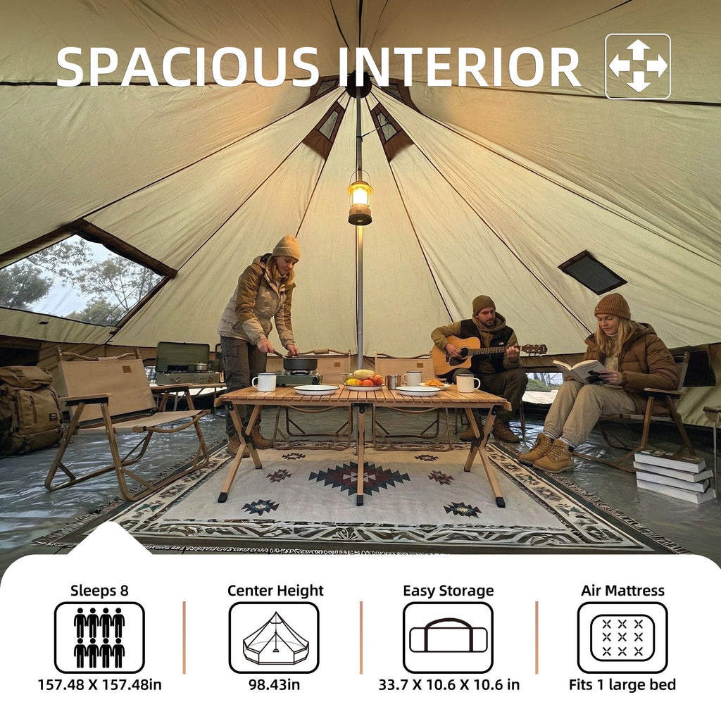 4 Season Bell Tent 13.1FT, Beige Waterproof Glamping Yurt Tent