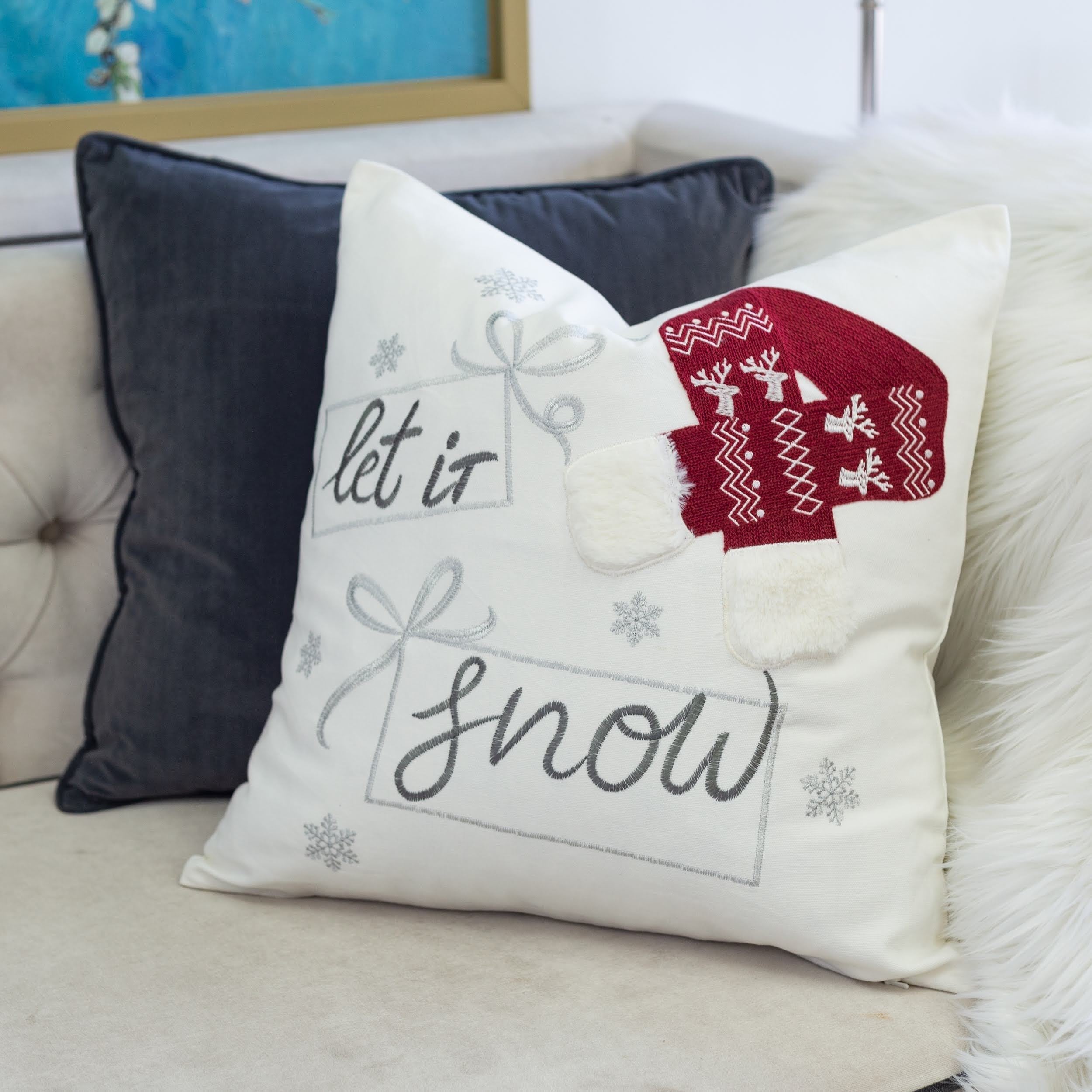 Let It Snow Christmas Throw Pillow 20x20 Cotton Cushion