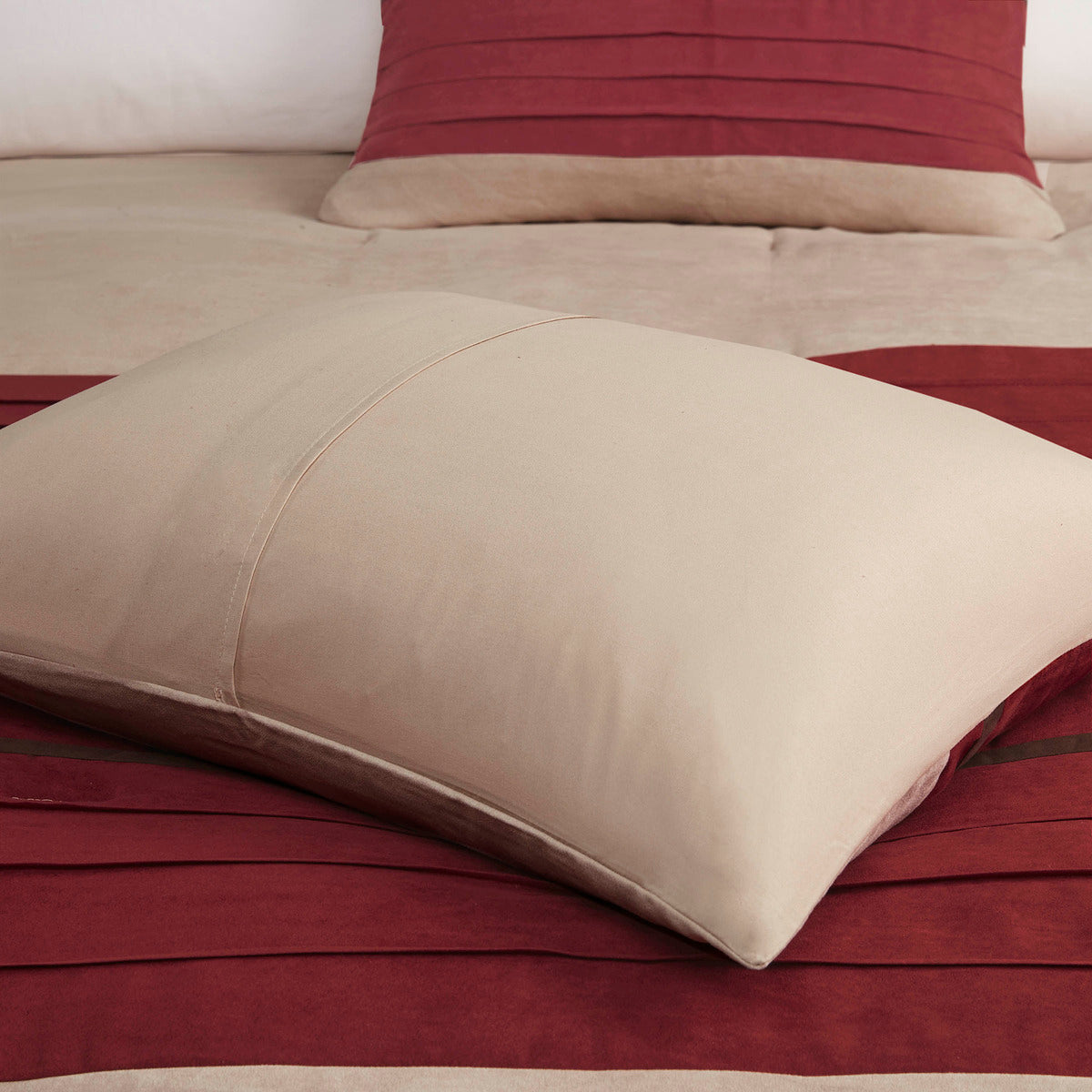 7 Pc Pieced Faux Suede Comforter Set Red King