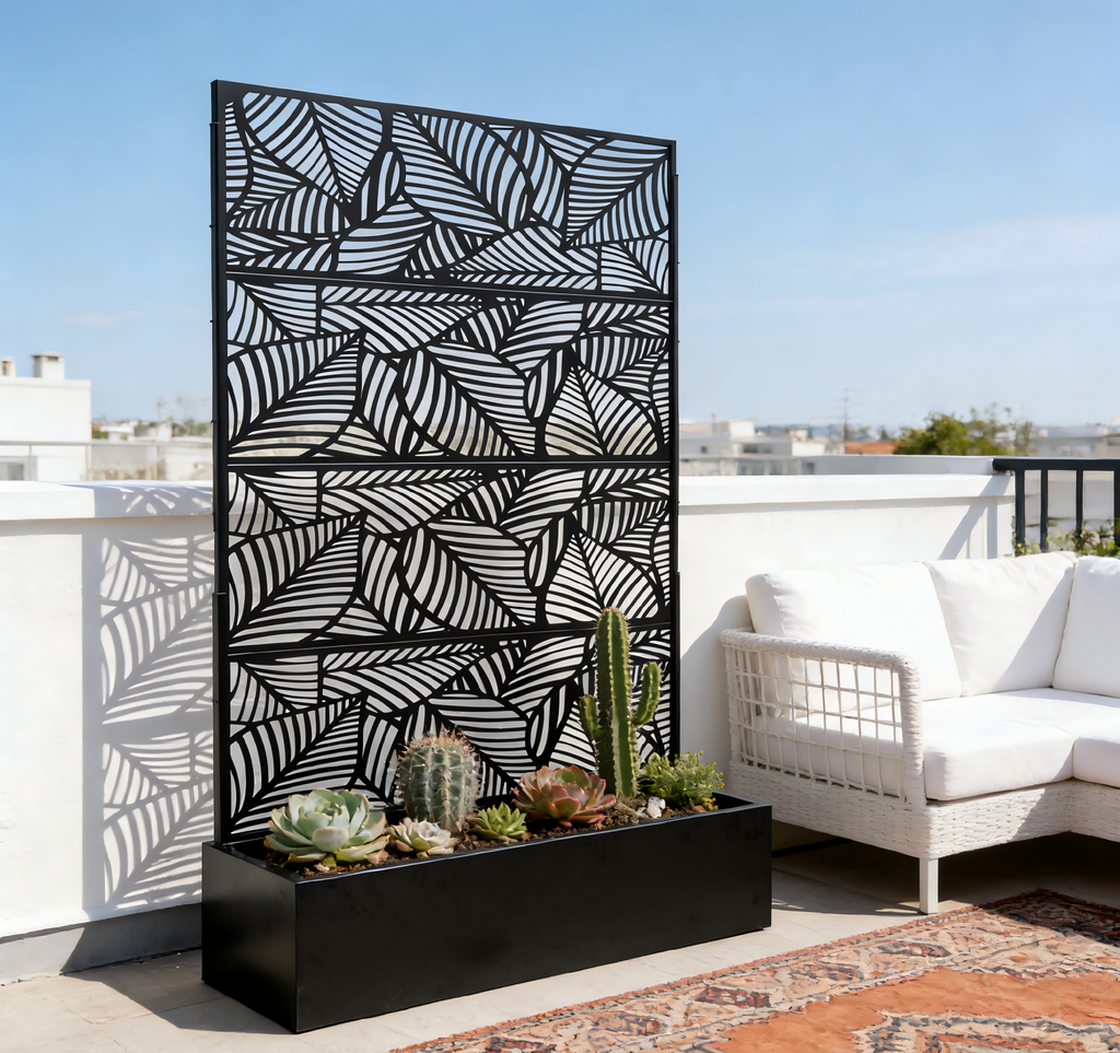 70.87" H × 46.06" W Leaf Pattern Privacy Screen with Planter Box