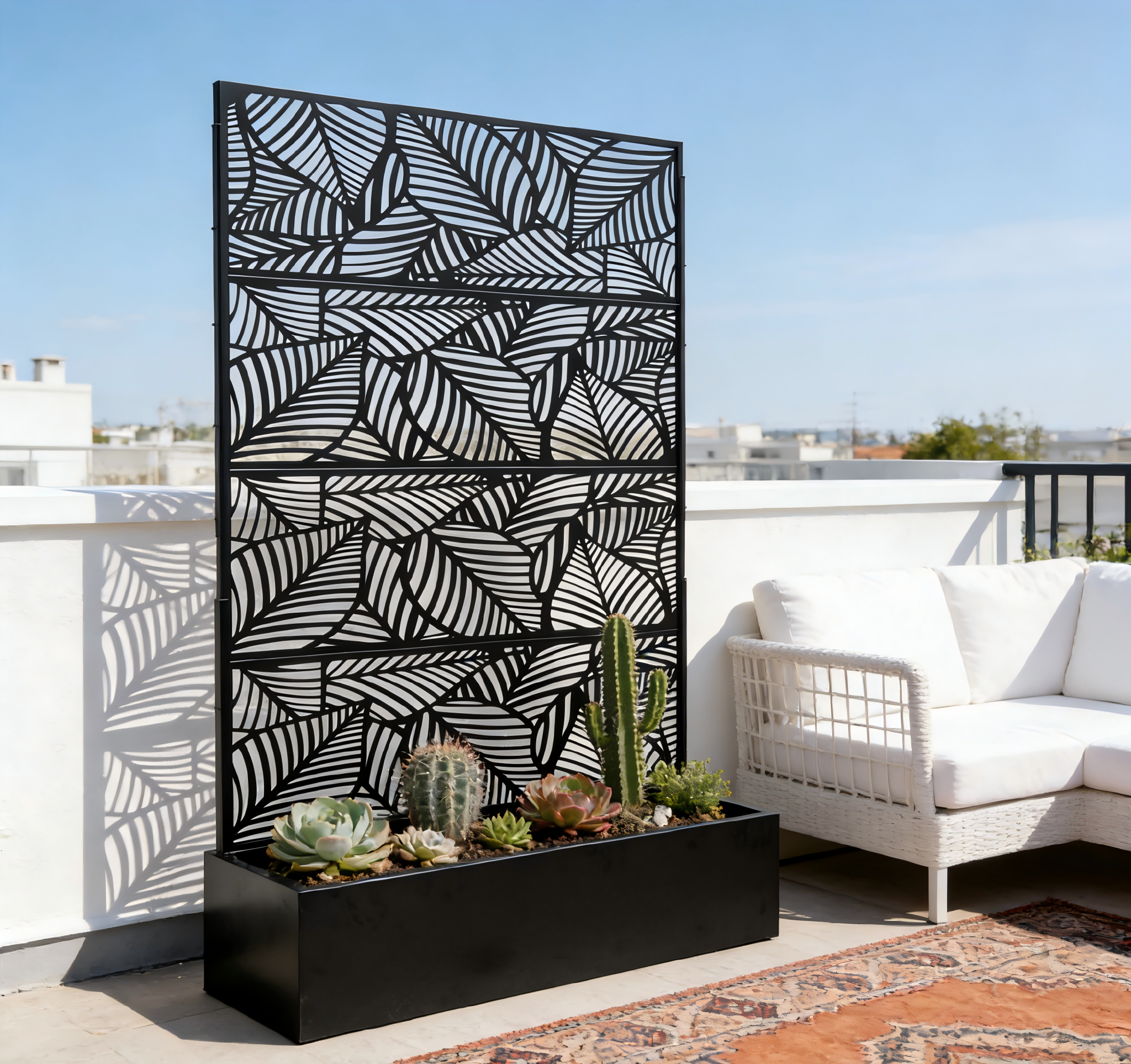 70.87" H × 46.06" W Leaf Pattern Privacy Screen with Planter Box