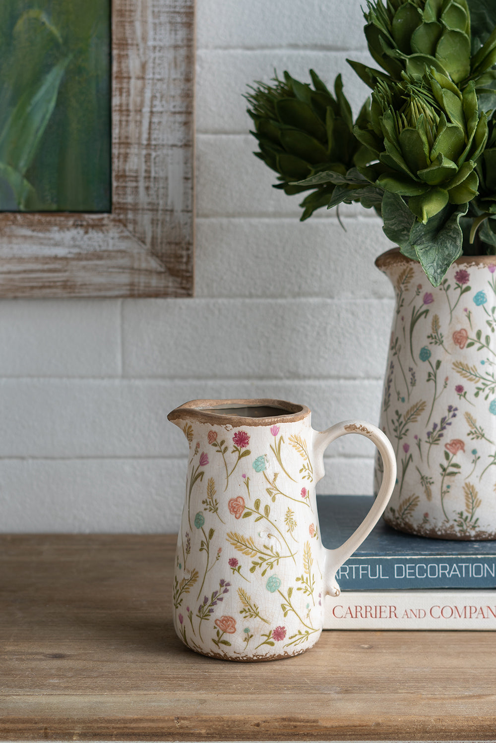 6.3x4.5x7.1' Round Ceramic Pitcher Vase with Multi-Colored Floral Motifs