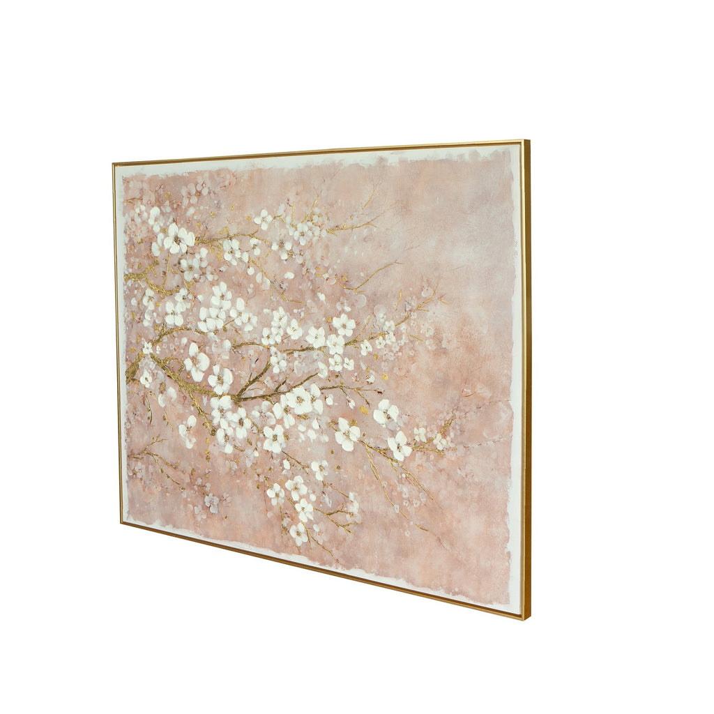 59.1x47.2 Hand-Painted Cherry Blossom Canvas Art with Blush Pink and White Finish