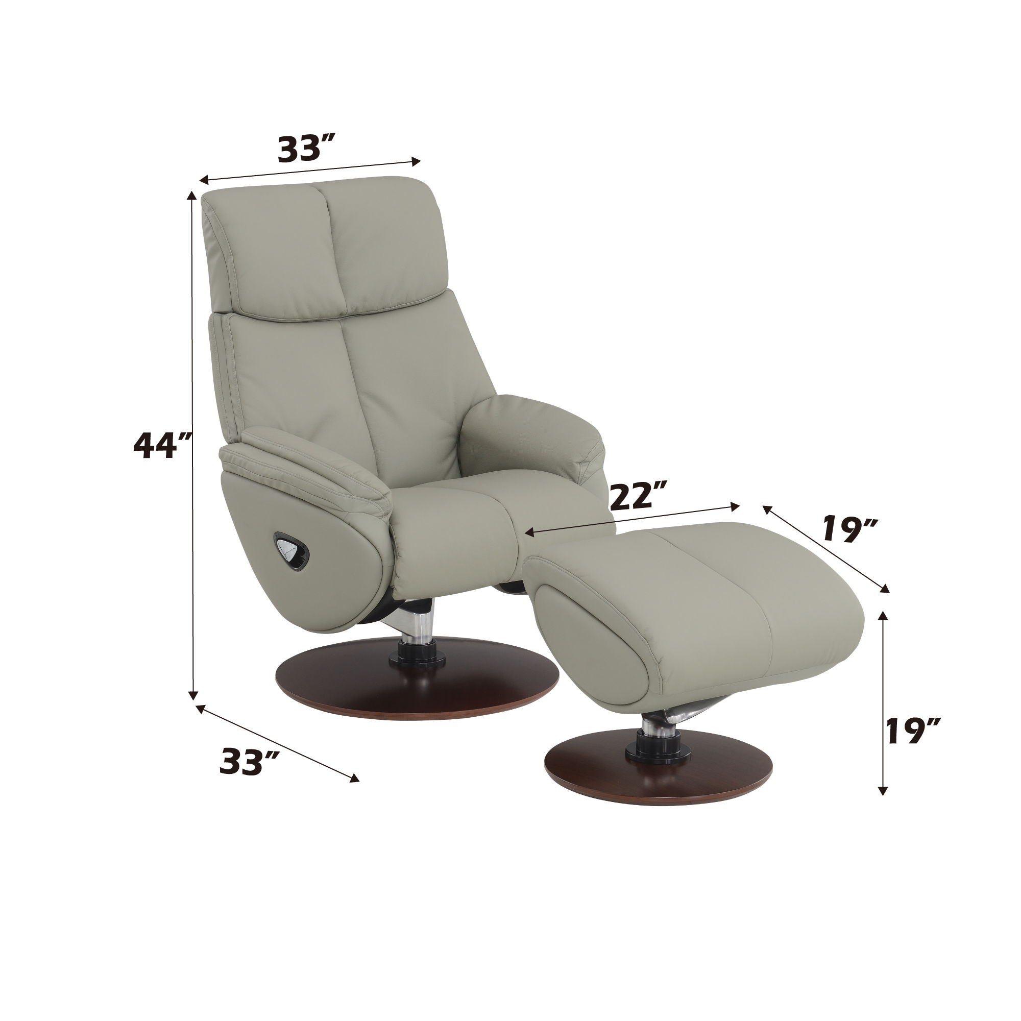Kandoro Top Grain Leather Accent Chair With Swivel & Ottoman - Gray