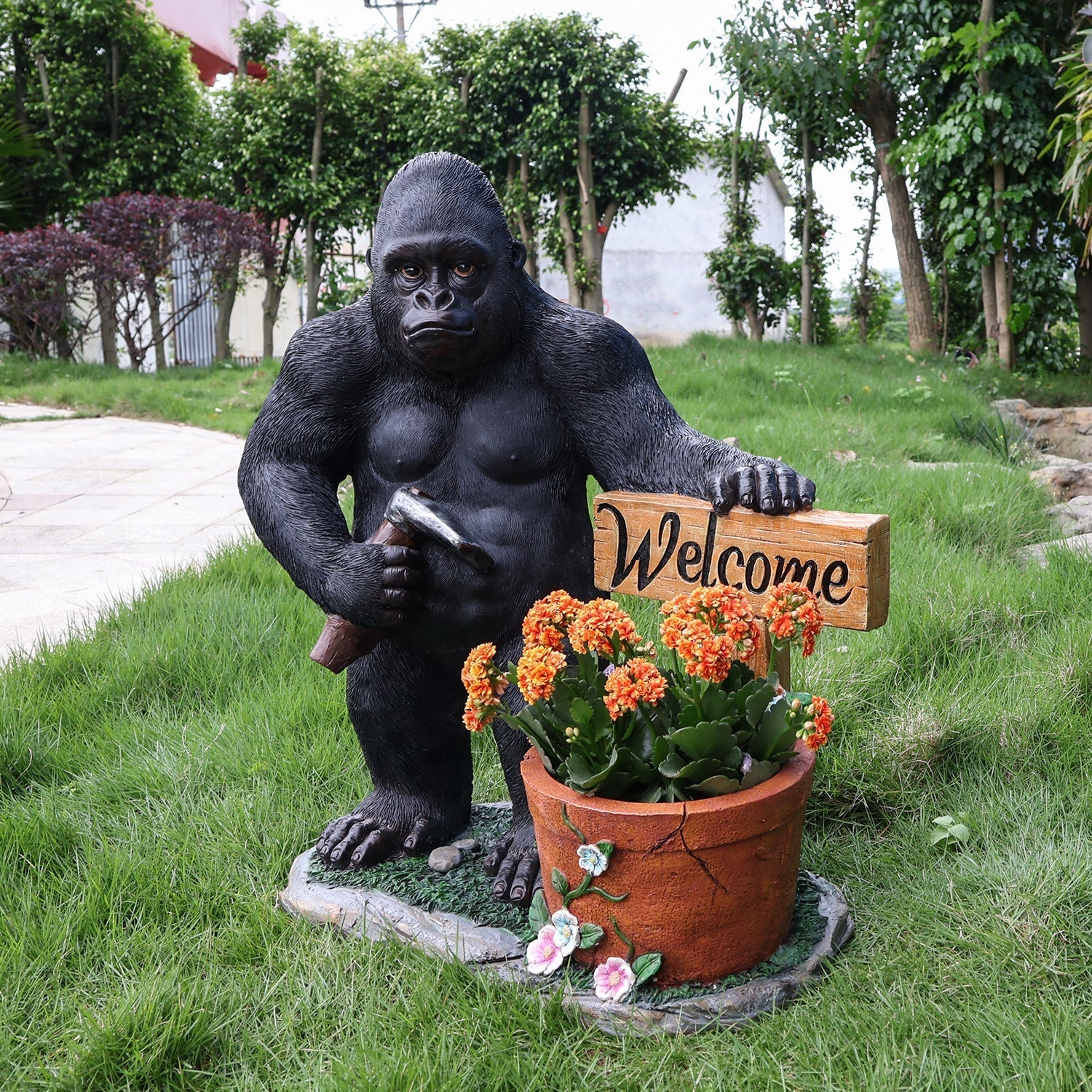 Outdoor Garden Sculpture Chimpanzee Flower Pot Planter