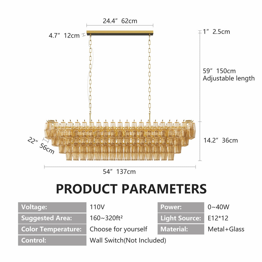 Modern Chandeliers for Dining Room, 54" Large Rectangle Gold Kitchen Chandelier Over Table