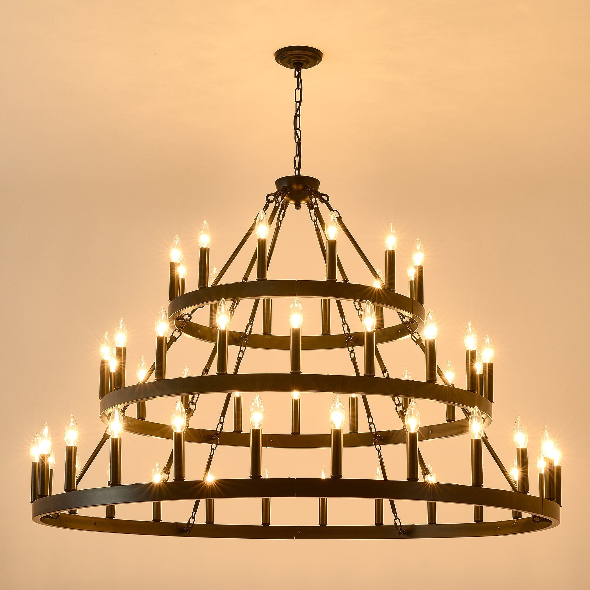 3 Tiers Wagon Wheel Chandelier - 54-Light Matte Black Metal