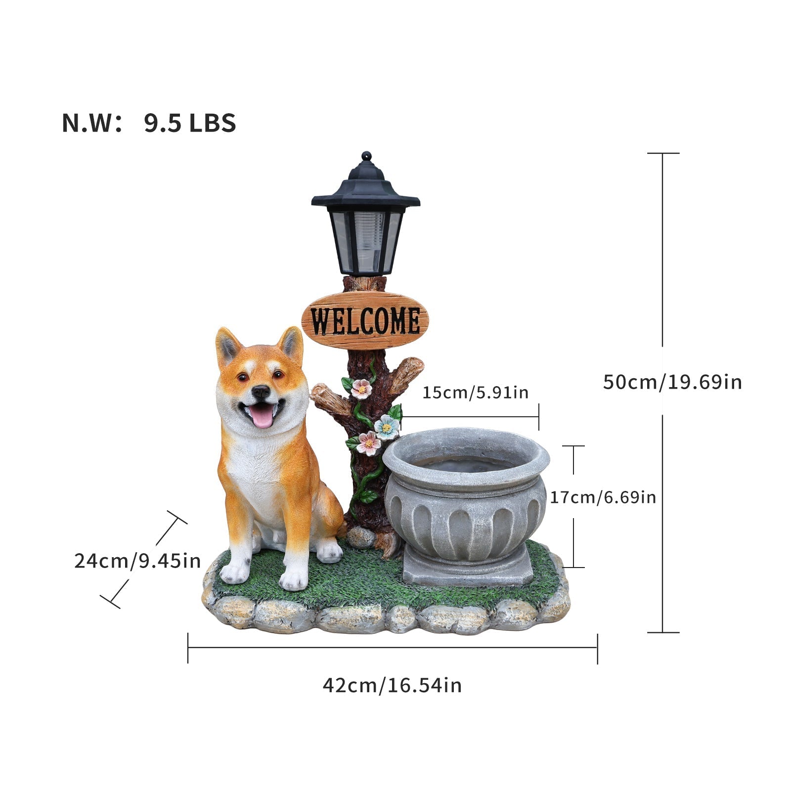 Sitting Akita Dog Planter Garden Decor