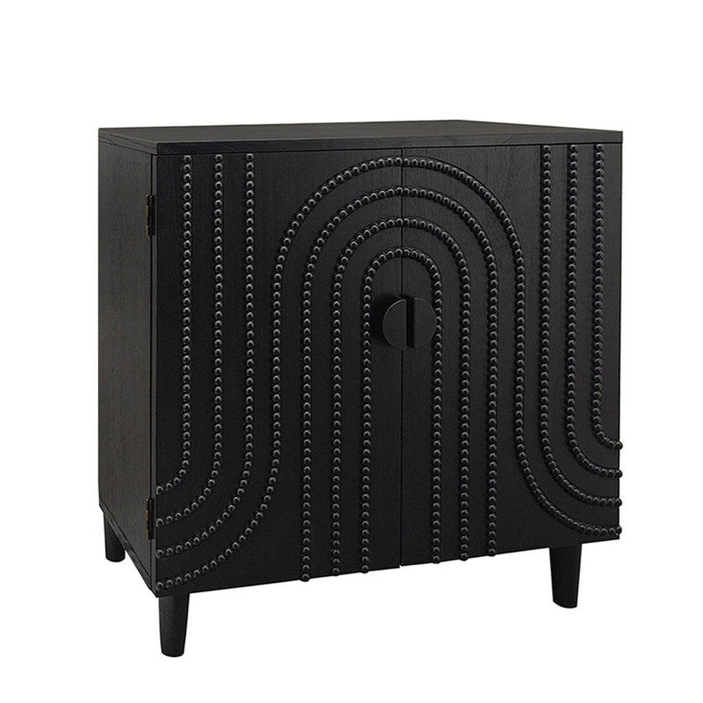 Modern Black Wood Storage Cabinet with Decorative Door