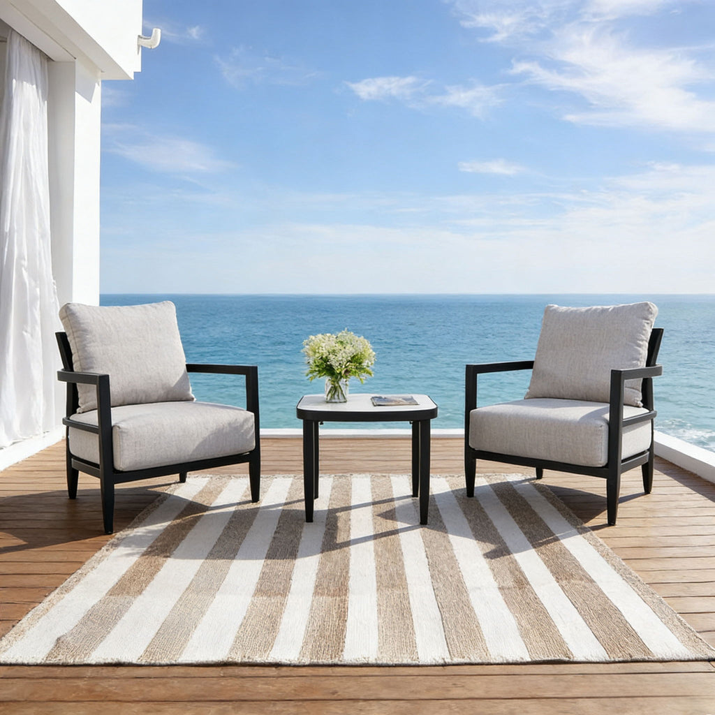 Outdoor Patio Furniture Chat Set with Sunbrella Cushions and Side Table