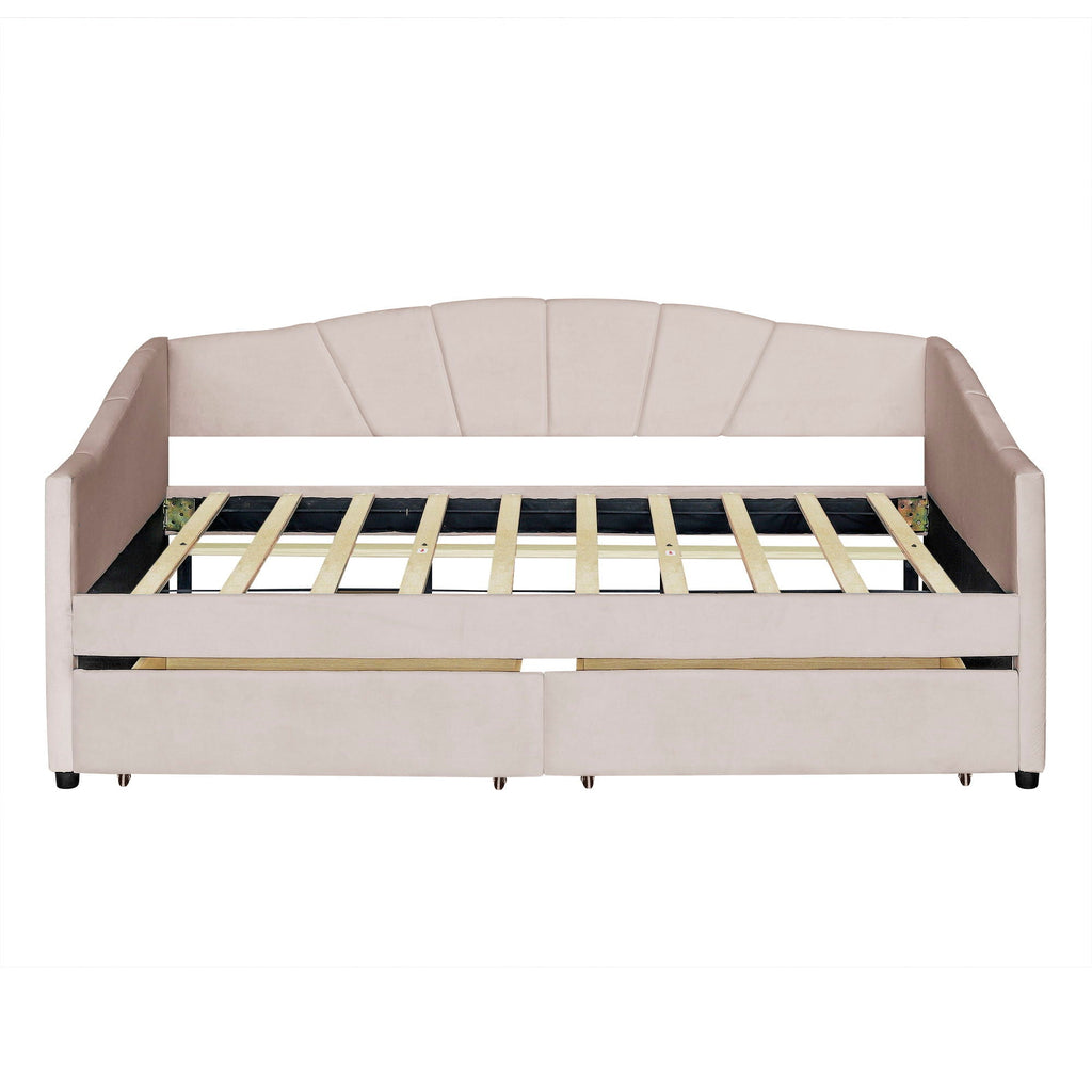 Upholstered Daybed With Two Drawers And Wood Slat