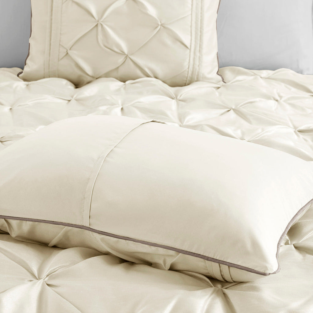 7 Piece Tufted Comforter Set Ivory Queen