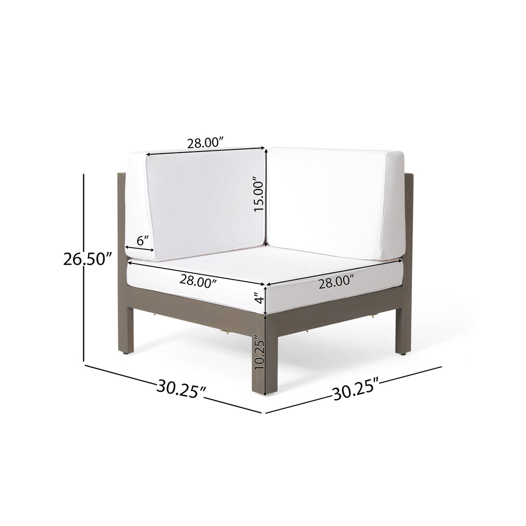 OANA Outdoor Wooden Sectional Set with Cushions, White