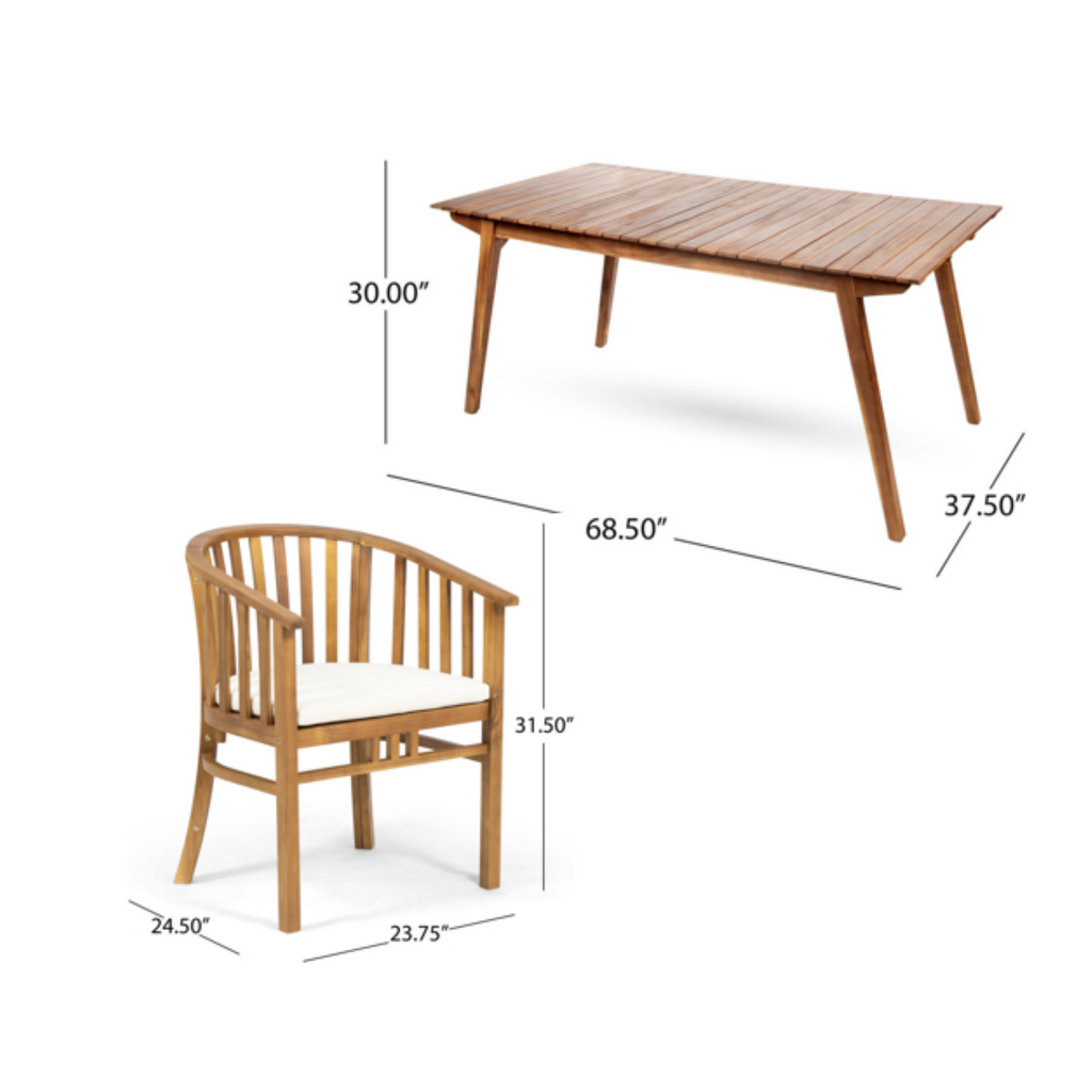 Outdoor 6 Seater Acacia Wood Dining Set with Cushions in Teak Finish and Cream Color
