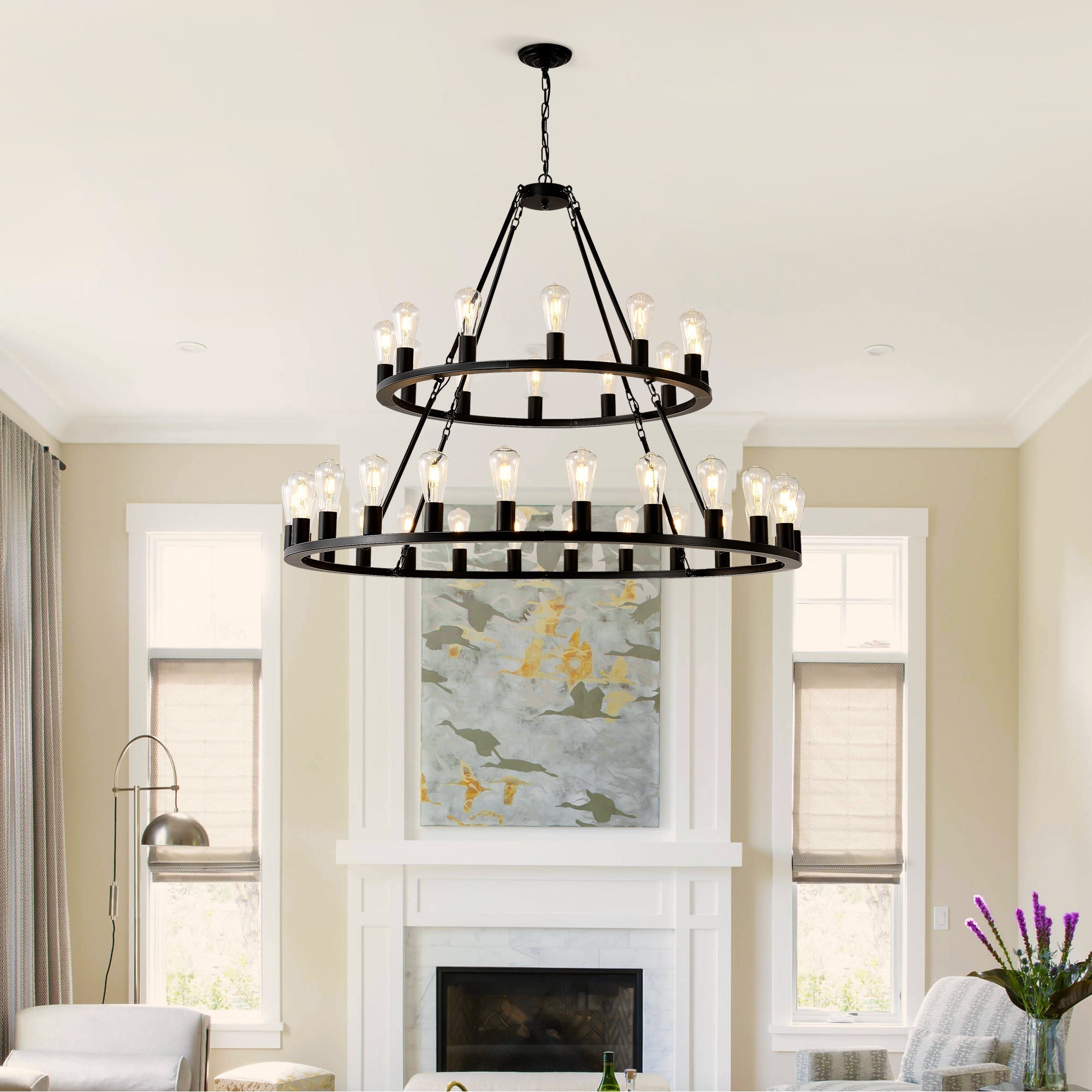 52 Inch Black Wagon Wheel Chandelier, 36-Lights