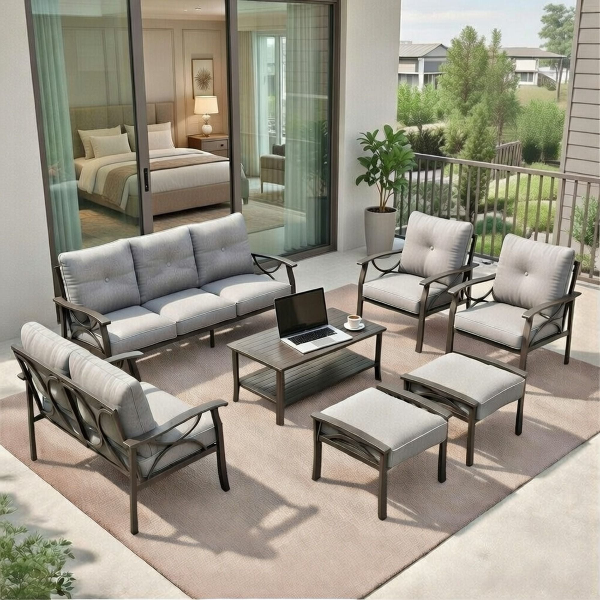 Patio Furniture Set with Coffee Table and Cushions for Backyard