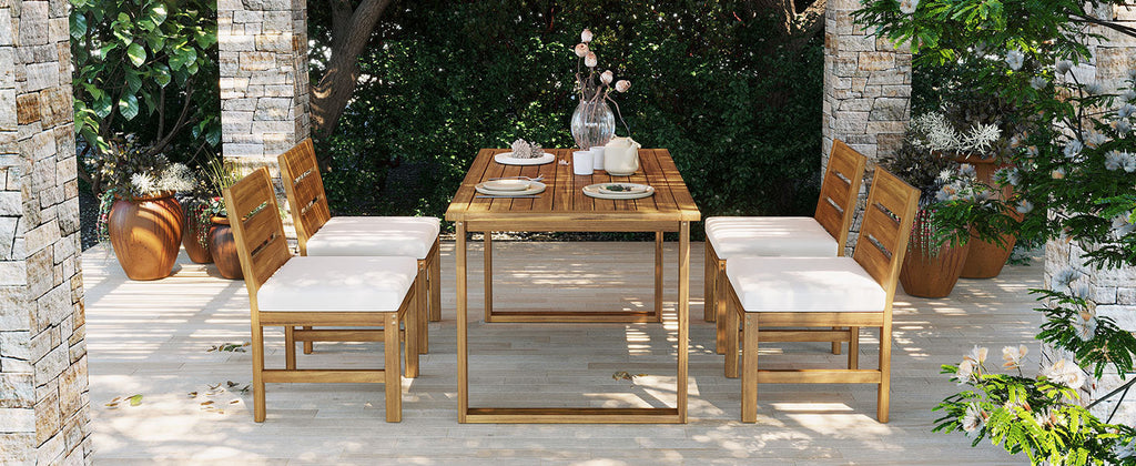 U_STYLE Farmhouse 5-Piece Outdoor Patio Dining Set with Adjustable Legs