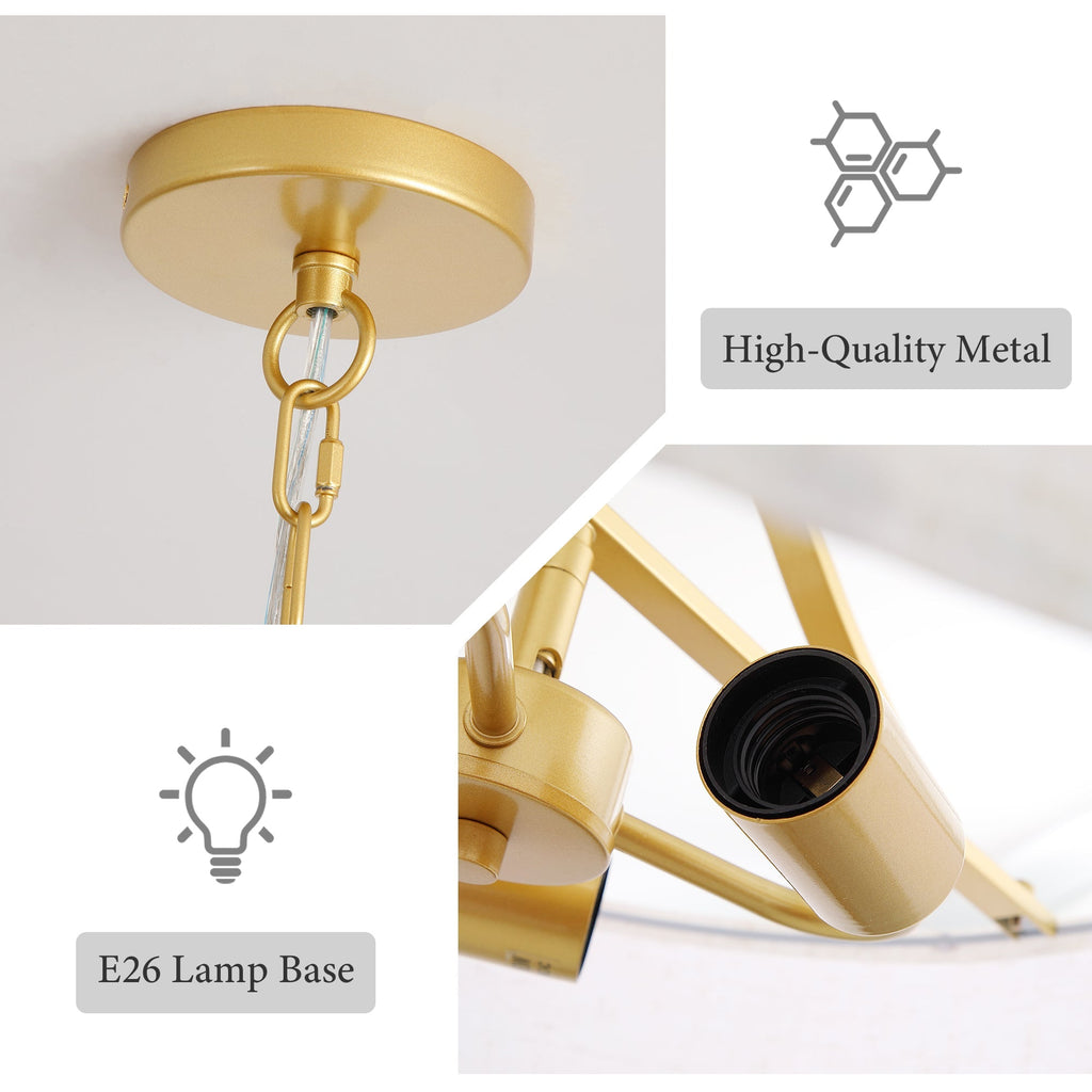 3-Light Gold Fabric Drum Pendant Light
