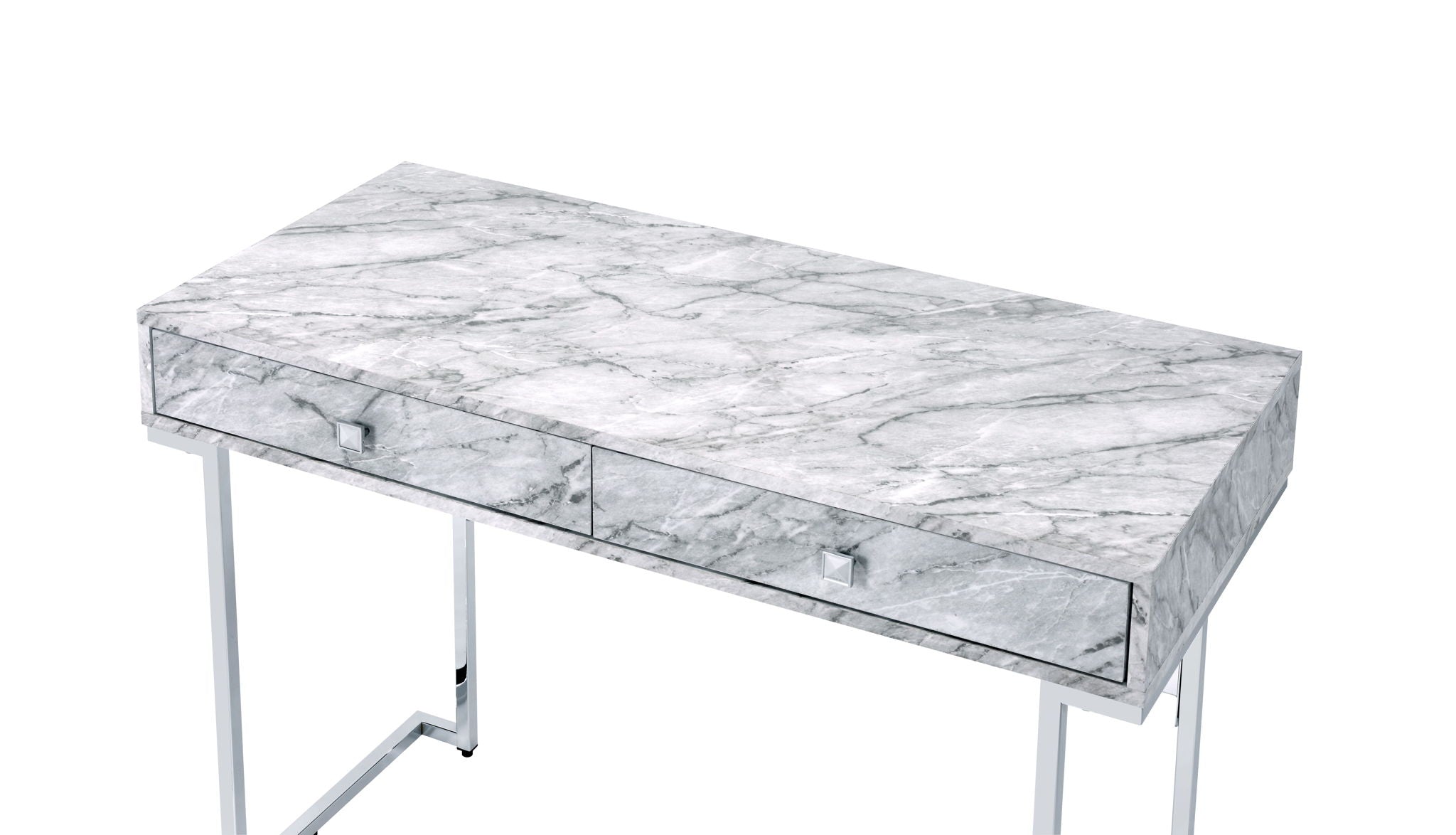 Tigress Printed Faux Marble Top Writing Desk - White