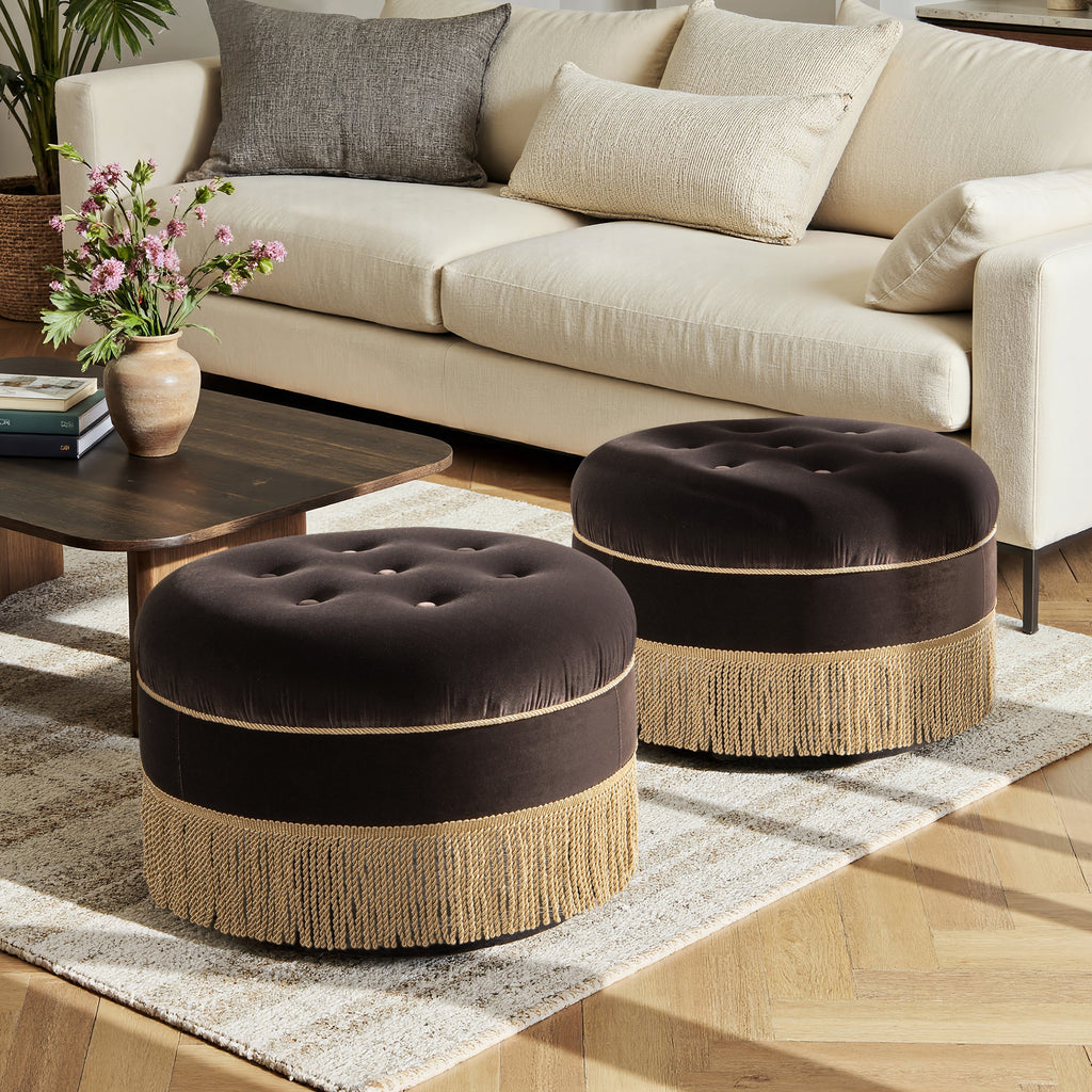 Yolanda 24" Round Upholstered Accent Ottoman - Deep Brown Velvet