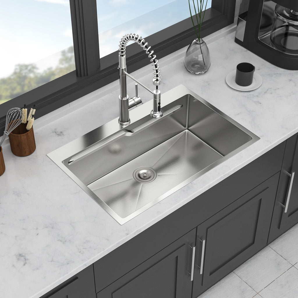 33 x 22 inches Brushed Nickel 33' Drop in Kitchen Sink with Ledge Workstation, Single Bowl, 16 Gauge Stainless Steel