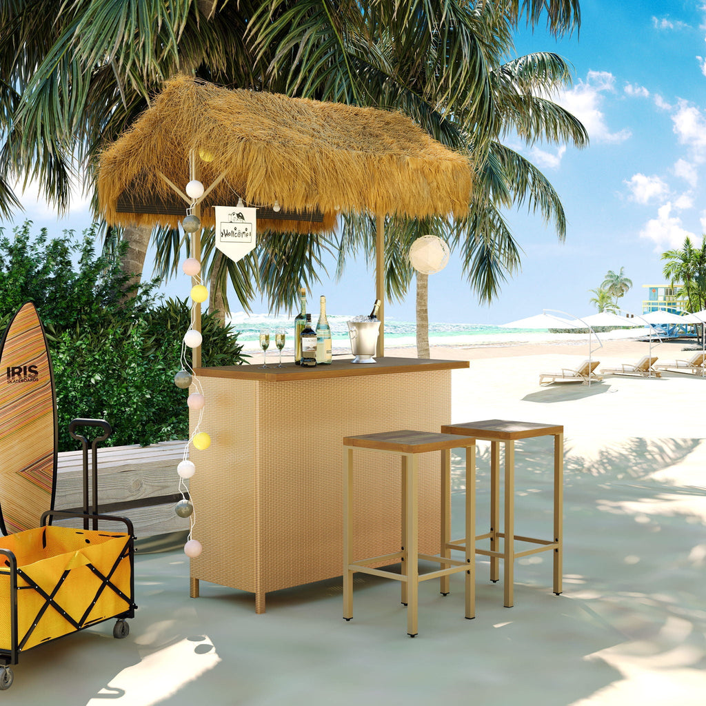Hawaiian-Style Bar Height Patio Set with PE Grass Canopy
