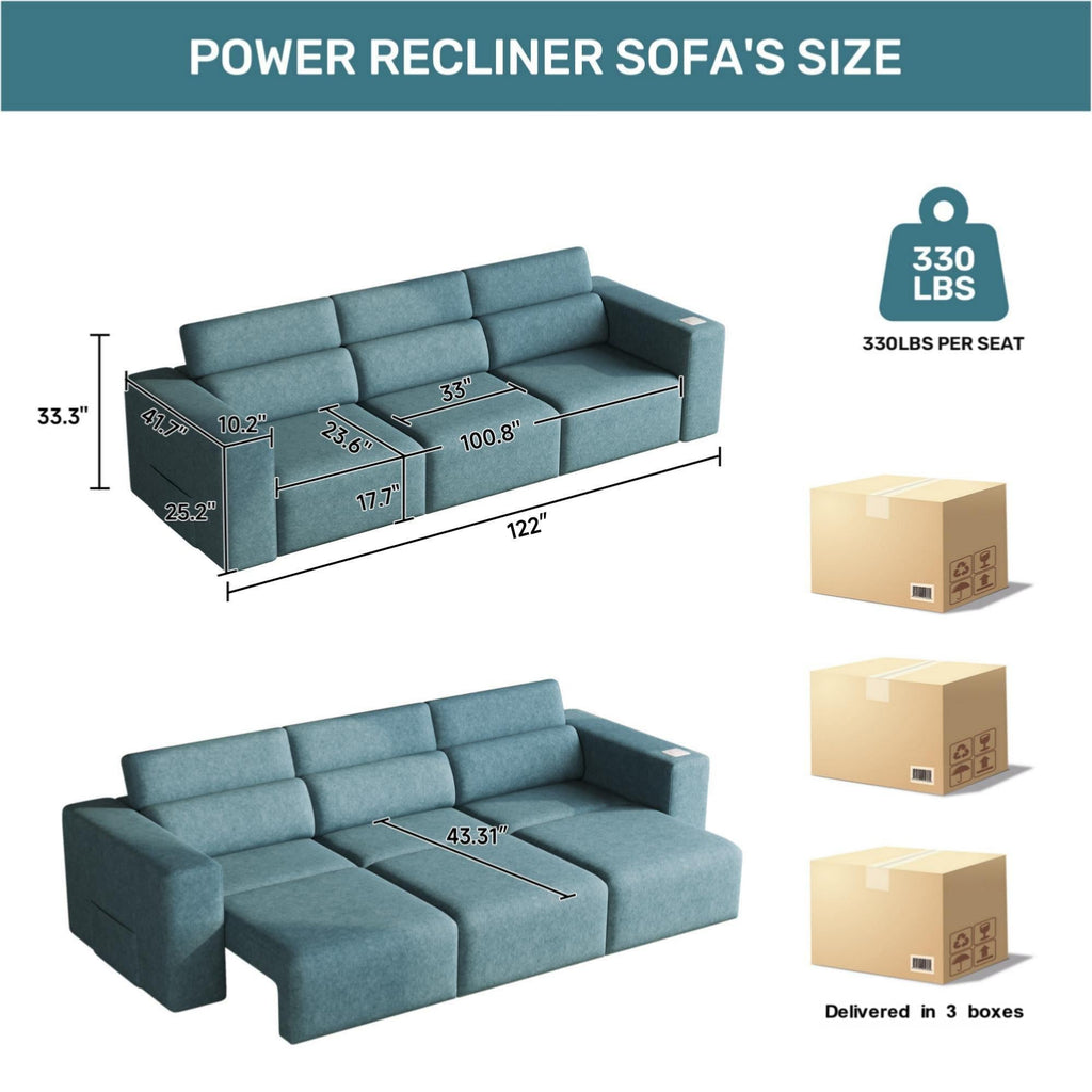 3 Seater Power Recliner Sofa With Wireless Charging And Remote Control