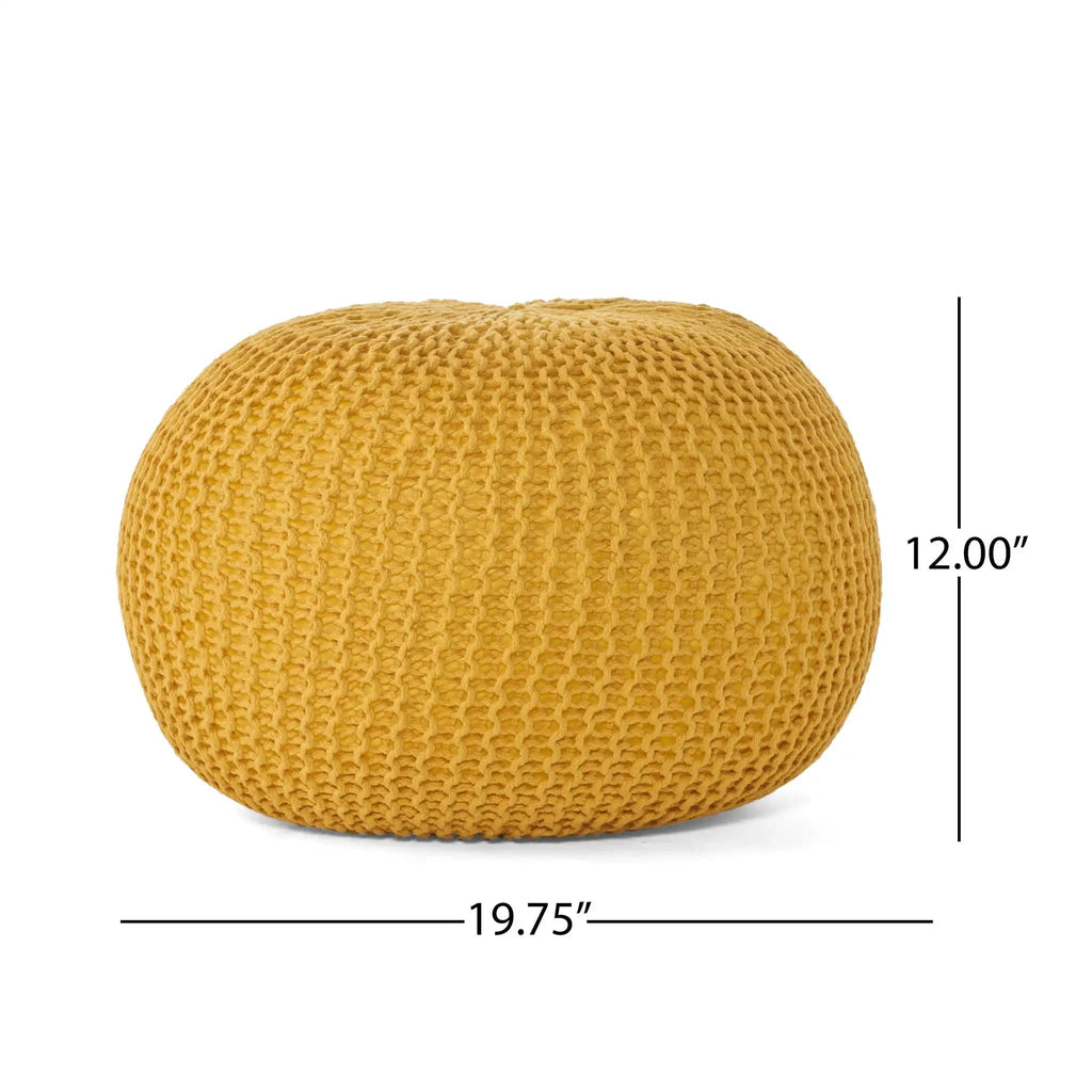 Bordeaux Knitted Cotton Round Pouf - Versatile Ottoman and Floor Cushion