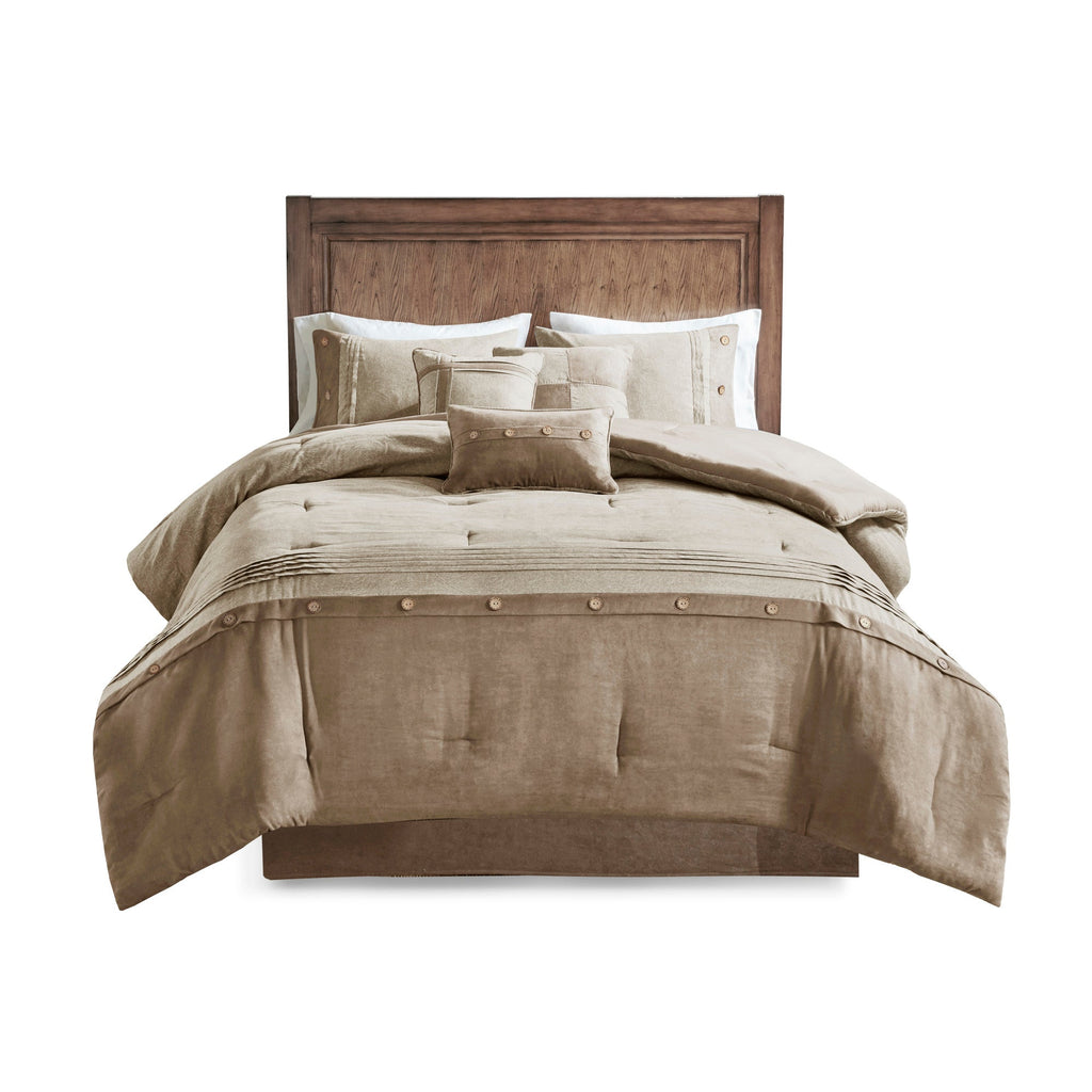 7 Piece Faux Suede Comforter Set Tan California King