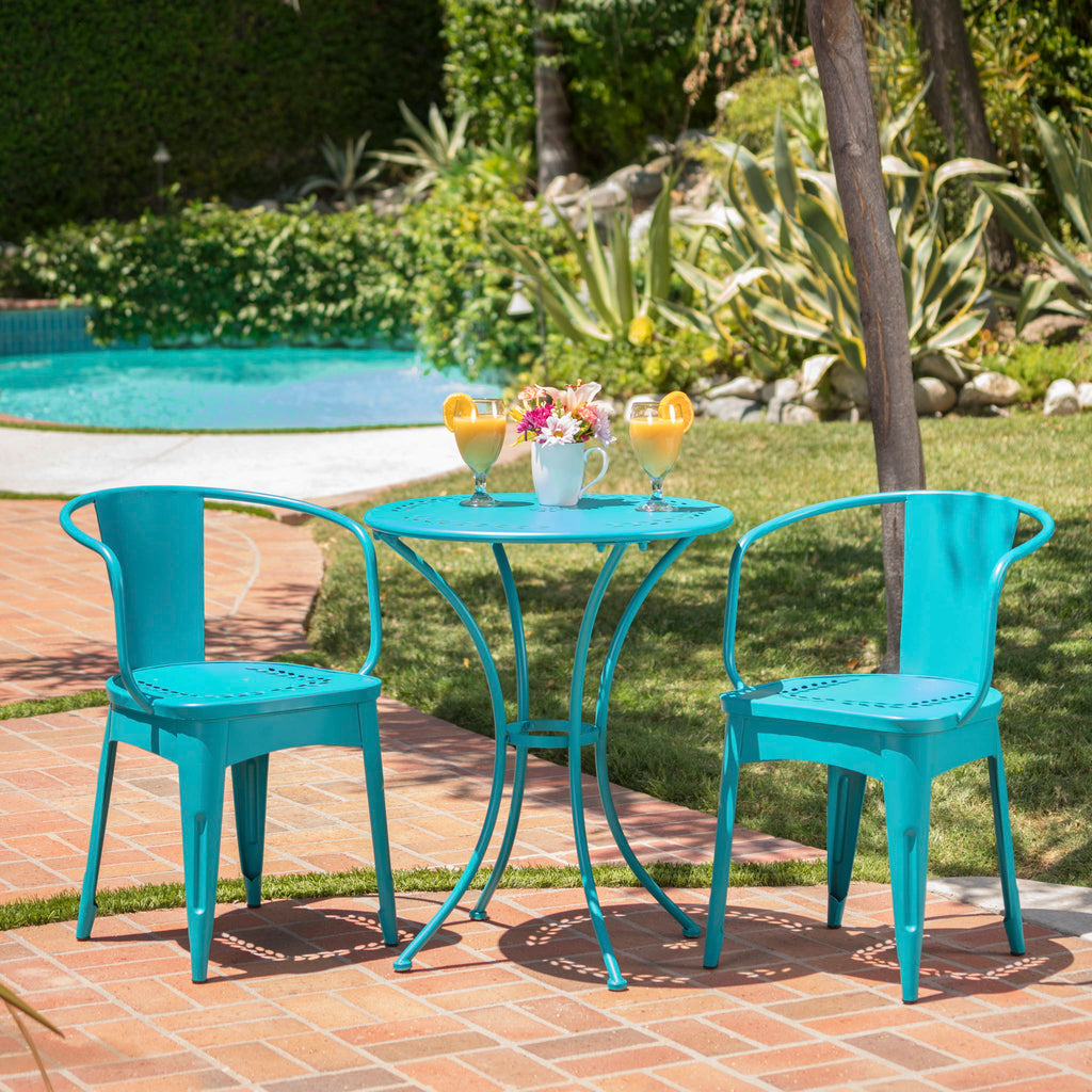 Lourdes 3 Piece Metal Outdoor Set - Teal