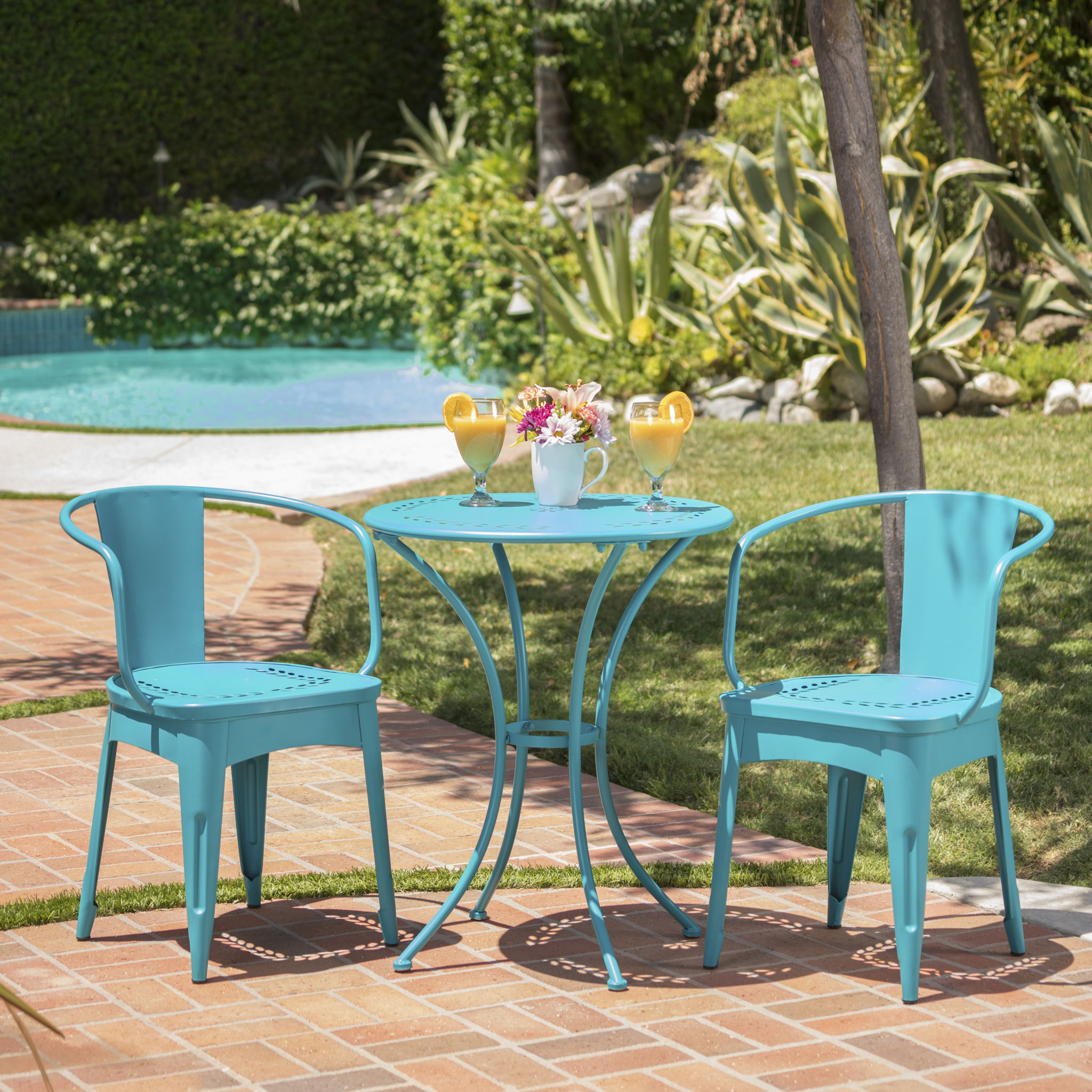 Lourdes 3 Piece Metal Outdoor Set - Teal