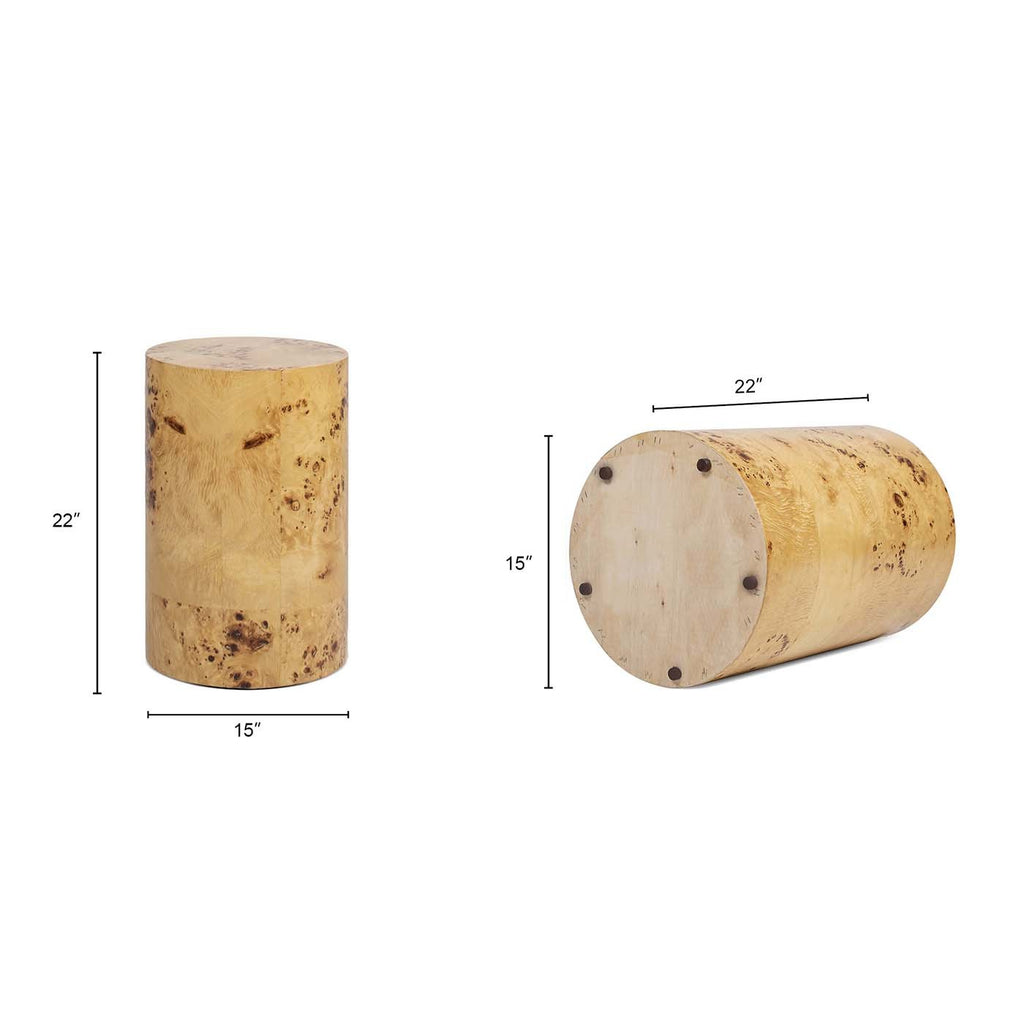Nebula 22' Accent Pillar Side Table Warm Natural Brown Burl Wood