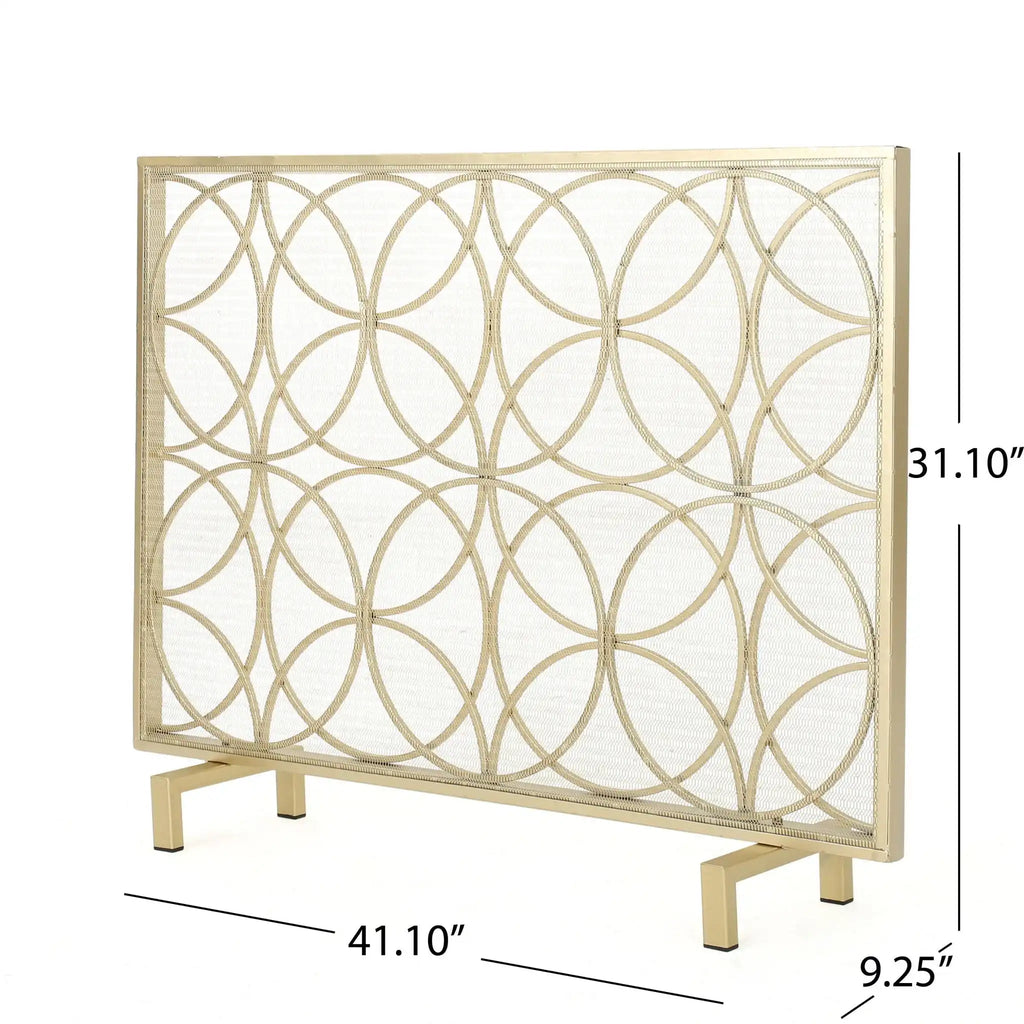 Thayer Single Panel Iron Fireplace Screen with Geometric Design