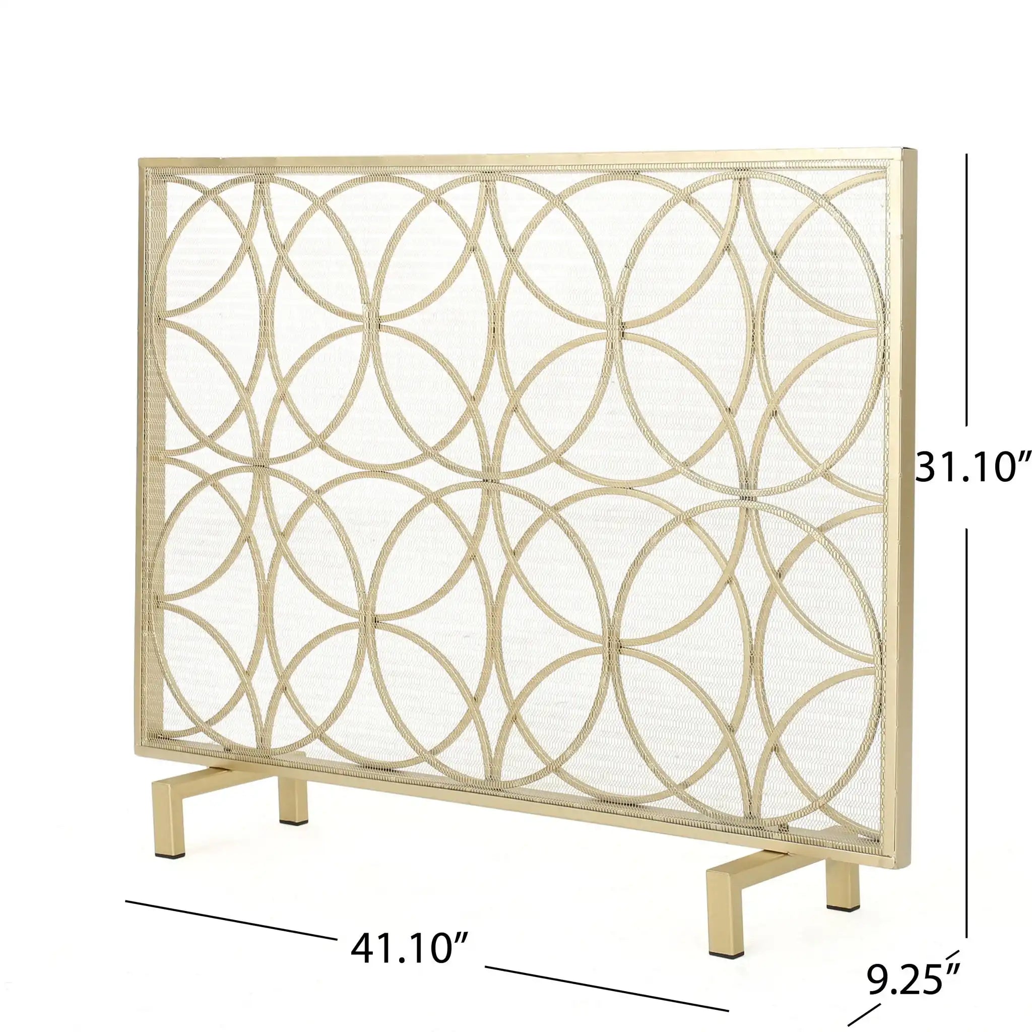 Thayer Single Panel Iron Fireplace Screen with Geometric Design