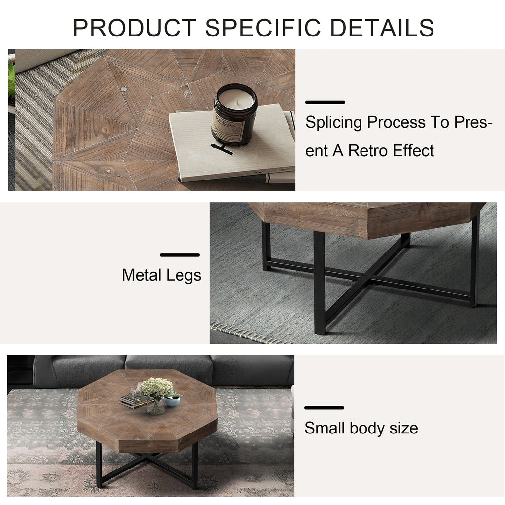 Wood Octagonal Vintage Patchwork Coffee Table