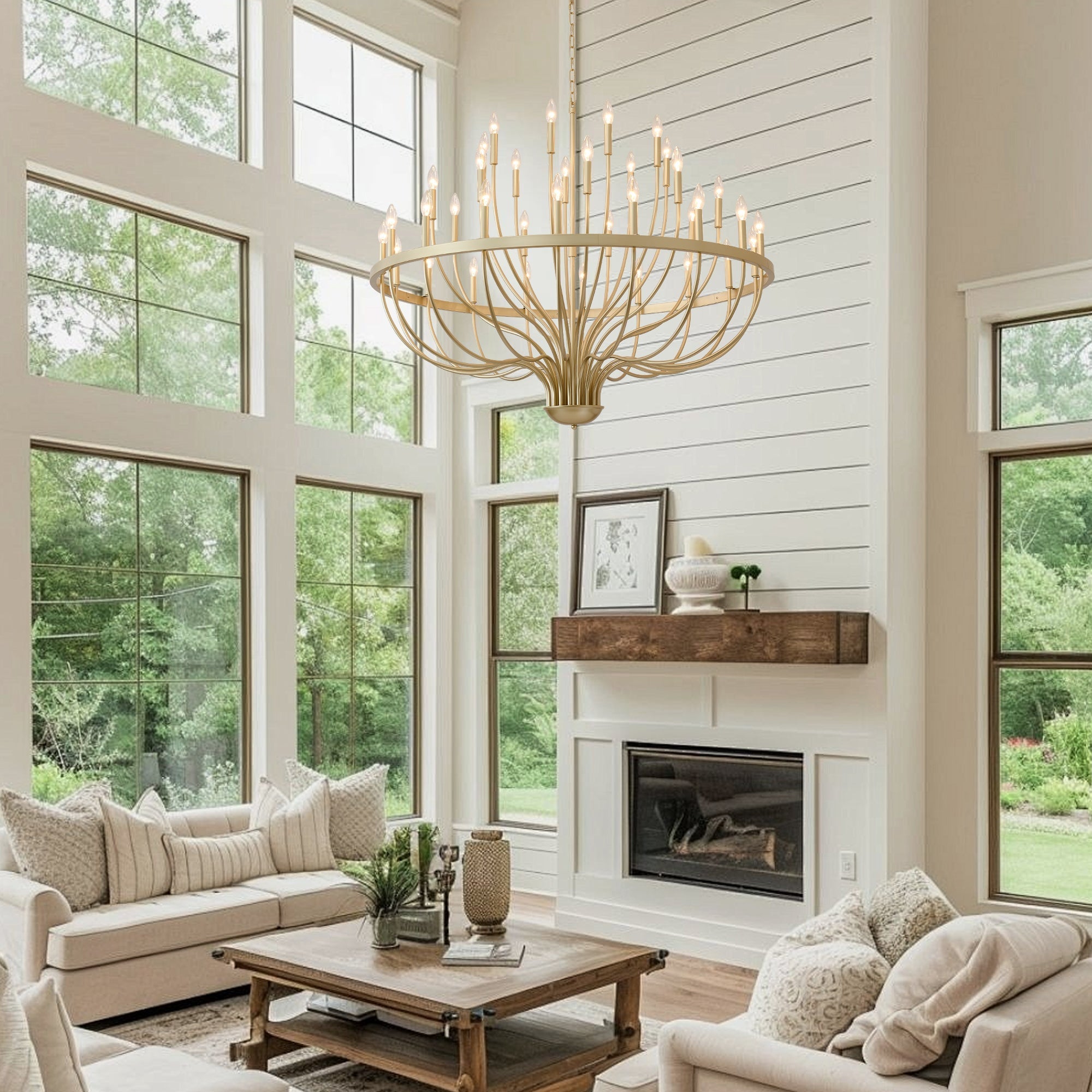 36-Light Gold Industrial Iron Candle Chandelier