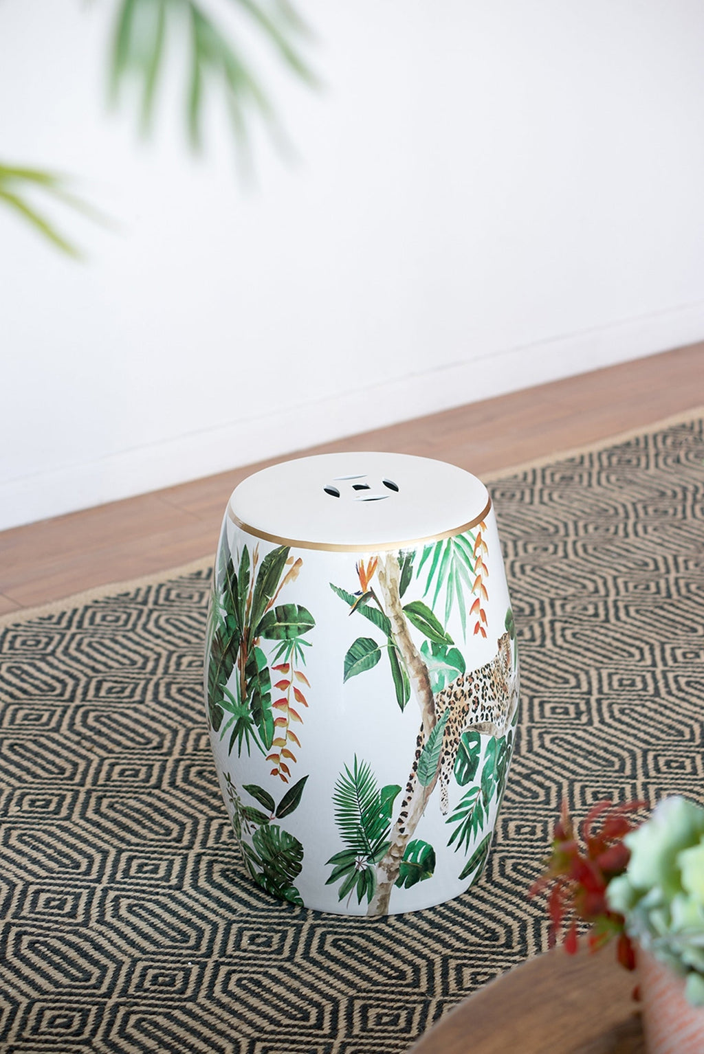 13x13x18 Ceramics Garden Stool Jungle-Themed Accent Side Table