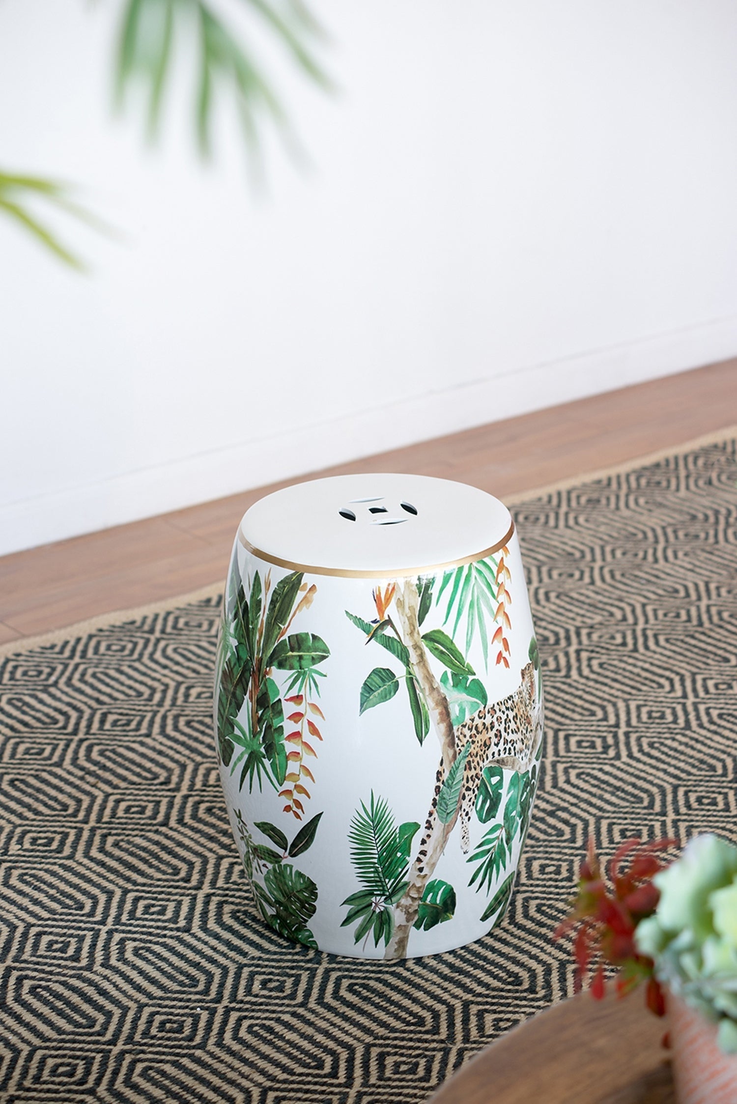 13x13x18 Ceramics Garden Stool Jungle-Themed Accent Side Table