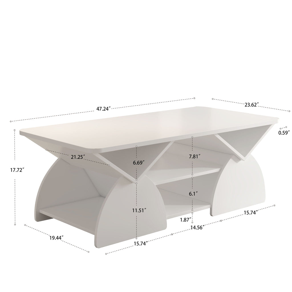 Geometric Engineered Coffee Table with Rounded Corners and Open Shelves