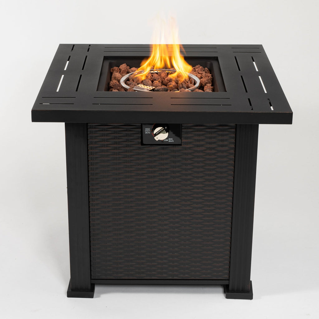 28" Propane Gas Fire Pit Table, 50000 BTU Square Steel Fire Pit