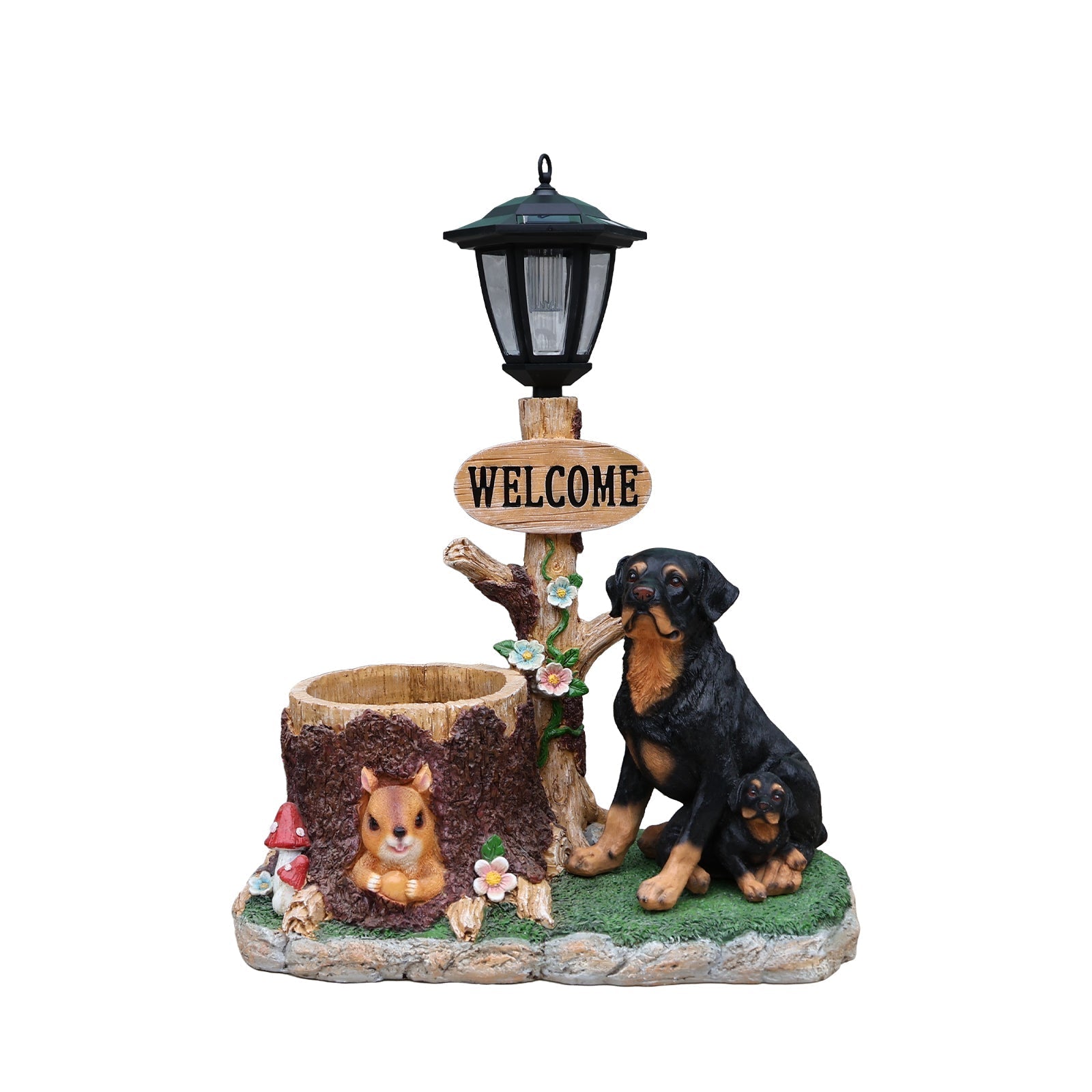 Rottweiler Dog Family Planter Statue