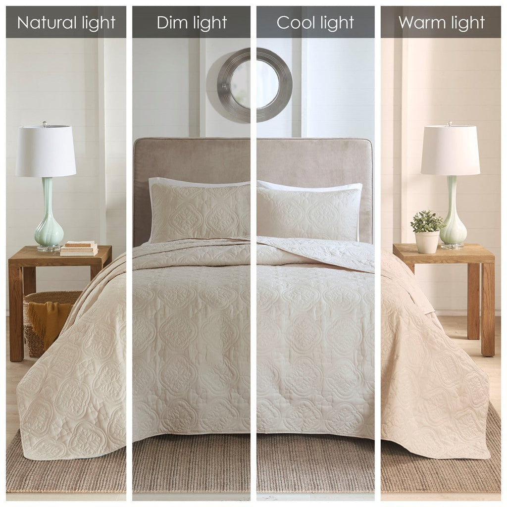 3 Piece Reversible Bedspread Set Cream King/Cal King