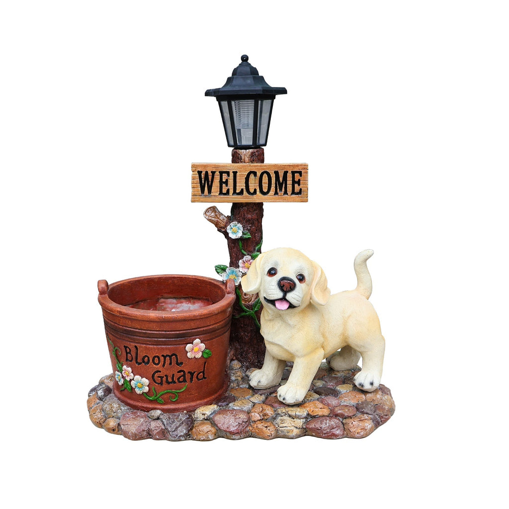 Labrador Puppy Solar Planter Garden Statue