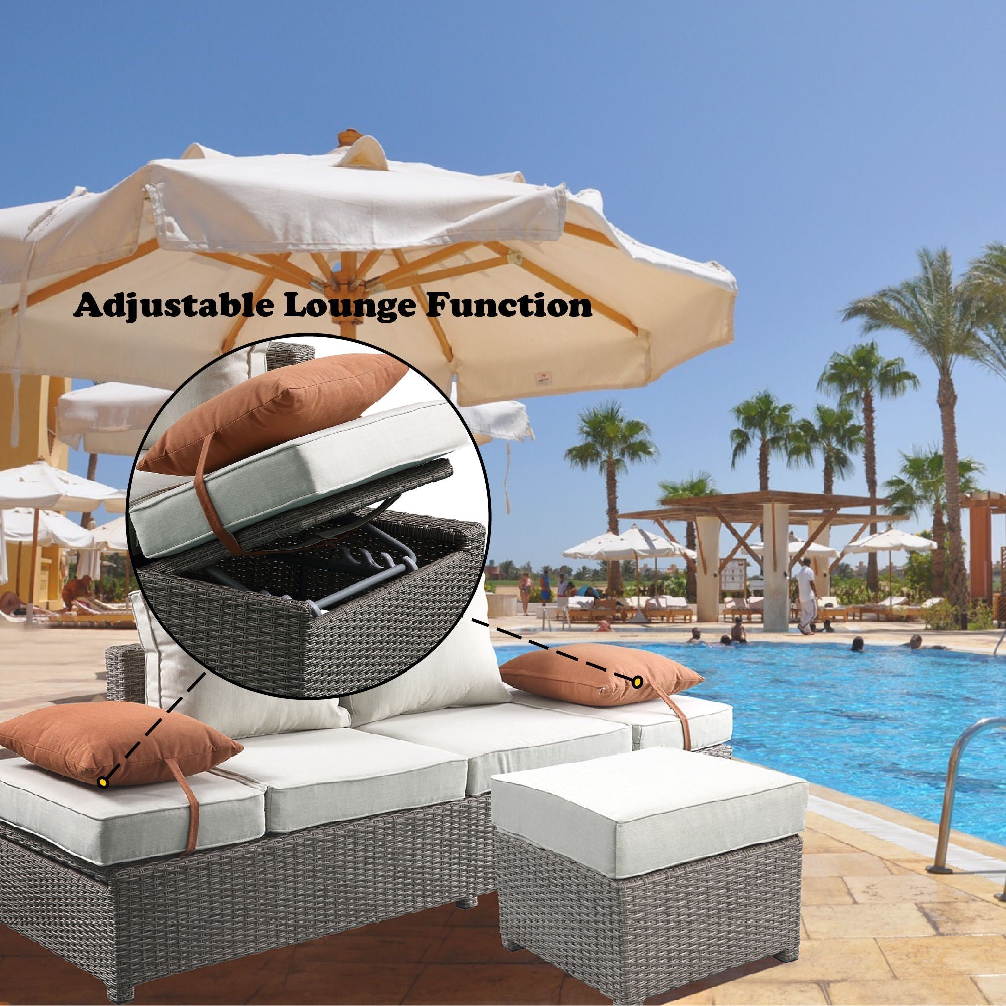 Salena All Weather Wicker Patio Sofa & Ottoman with 2 Toss Pillows