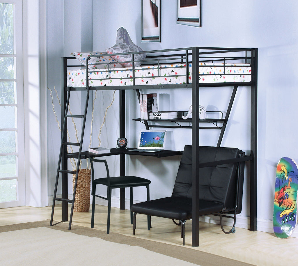 Senon Twin Loft Bed With Desk - Black / Silver