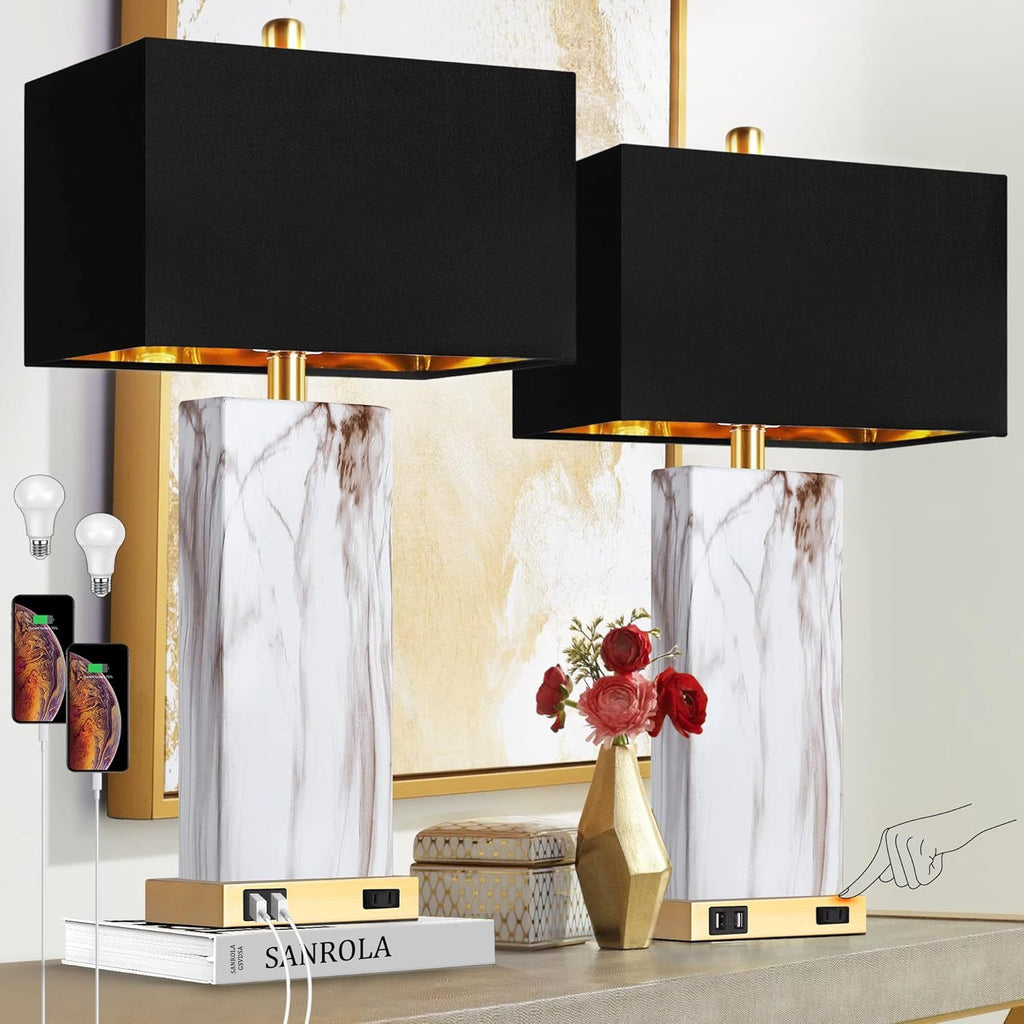 Touch Control Table Lamps Set of 2 with USB Ports and AC Outlet