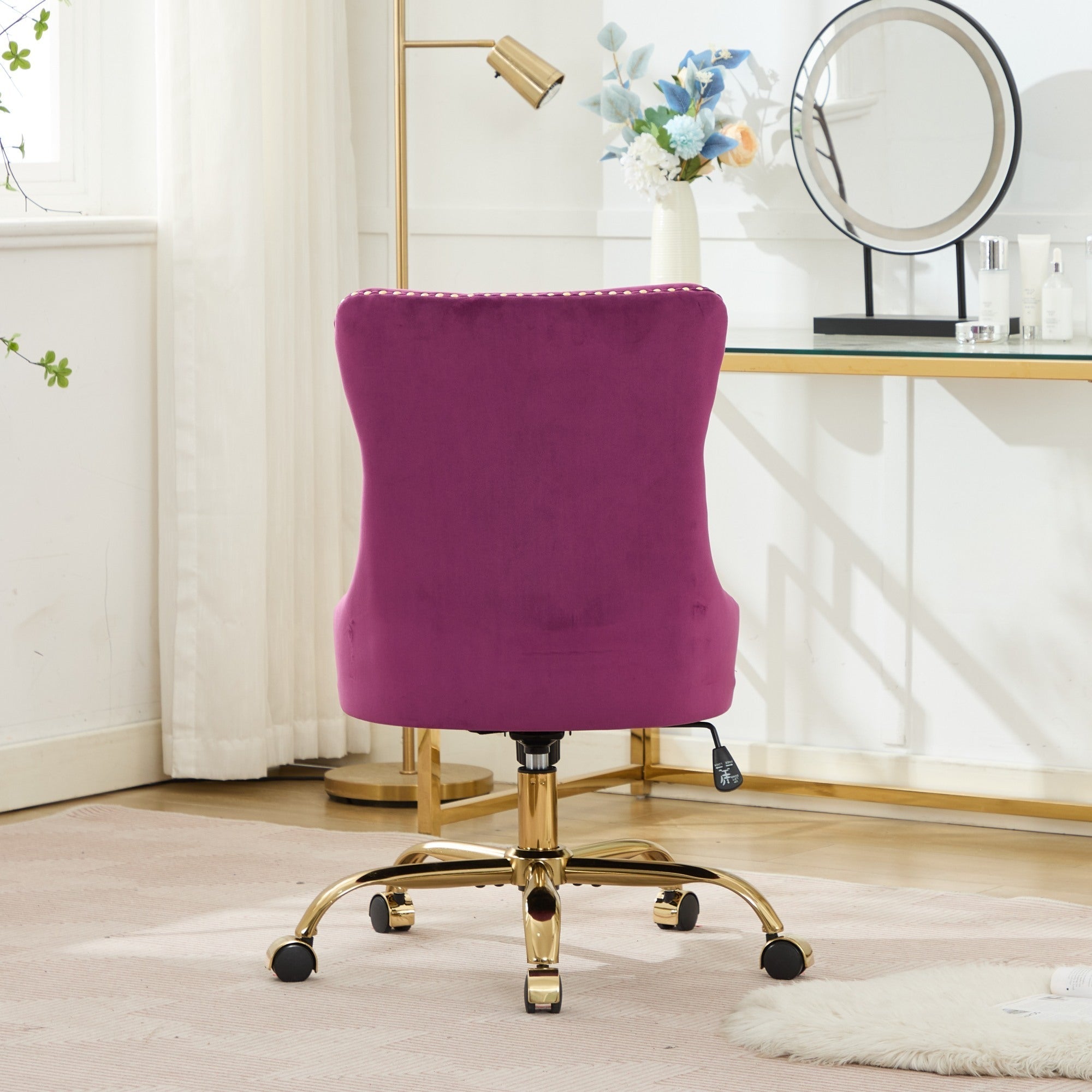 Office Chair Modern Velvet Upholstered Tufted Button (Purple)