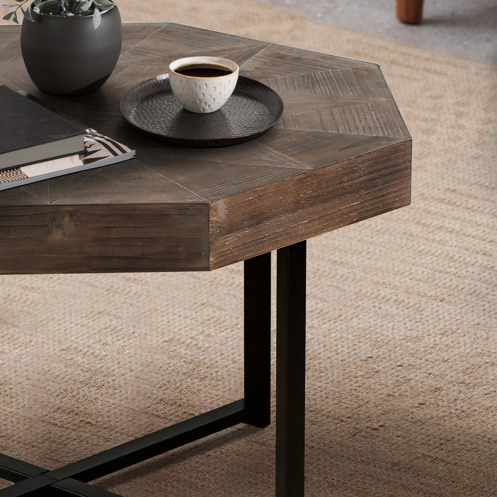 Wood Octagonal Vintage Patchwork Coffee Table
