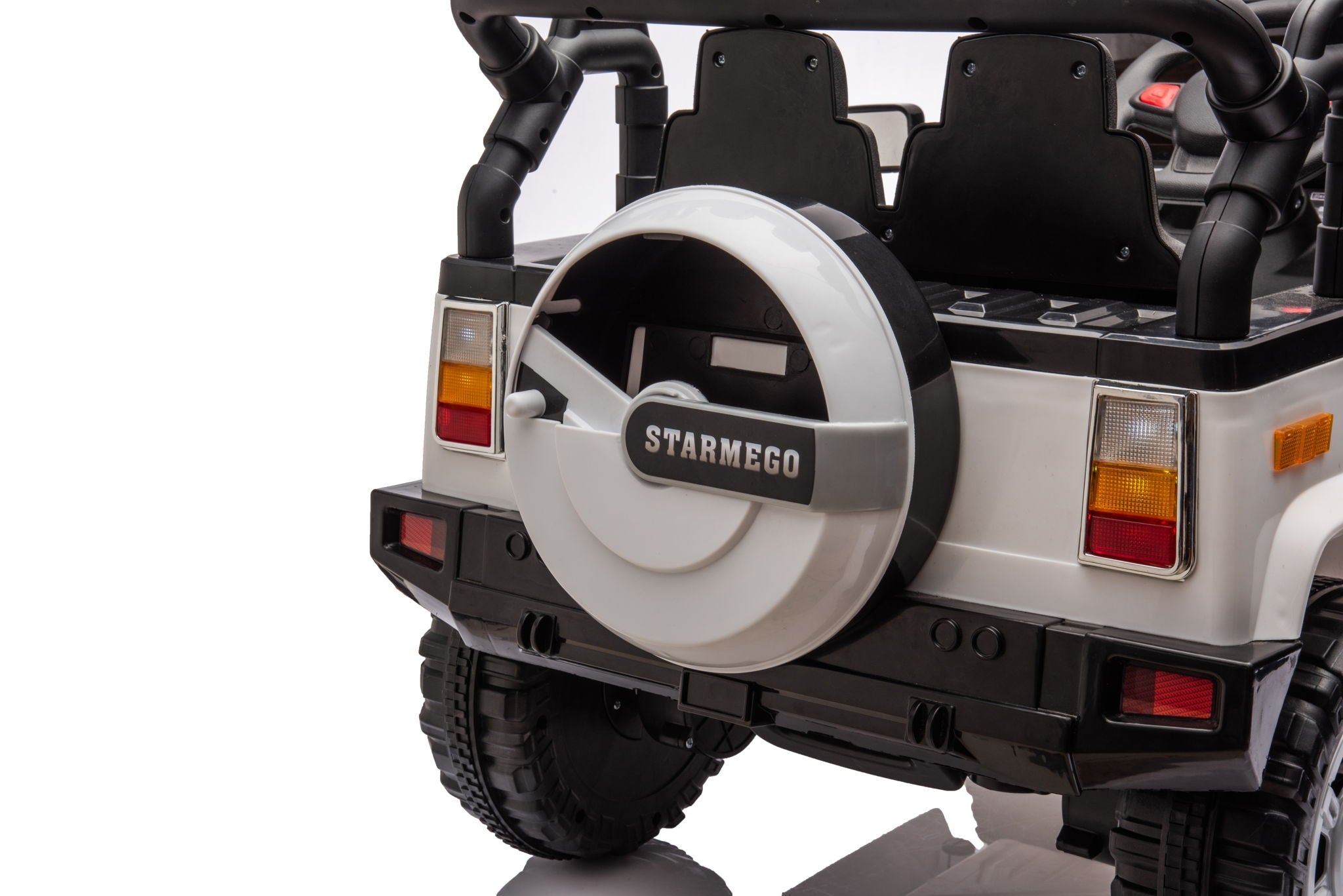 12V7A 30W*2 Four-Wheel Drive Seat One Button Start, Forward And Backward, High And Low Speed, Music, Front Light, Power Display, Two Doors Can Open, 2.4G R / C, Seat Belt Four Wheel Absorber