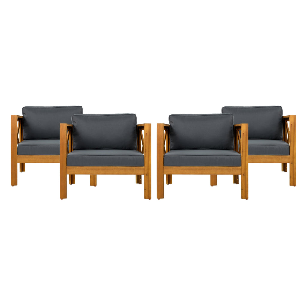 Patio Conversation Set with Foldable Acacia Wood Table and Cushioned Armchairs